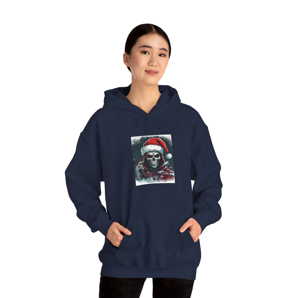 Santa Skull Hoodie, Unisex Heavy Blend Sweatshirt, Halloween Christmas Gift, Cozy Holiday Apparel, Unique Graphic Sweatshirt