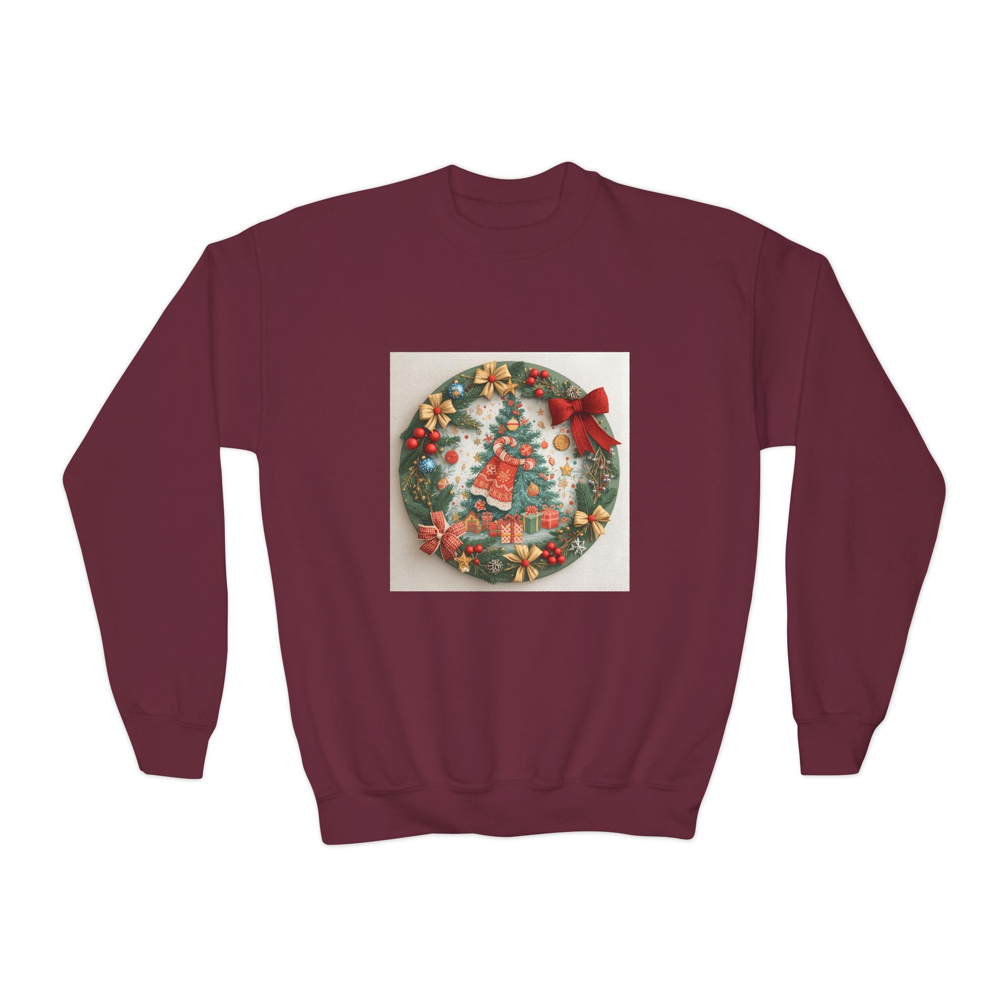 Christmas Wreath Youth Crewneck Sweatshirt