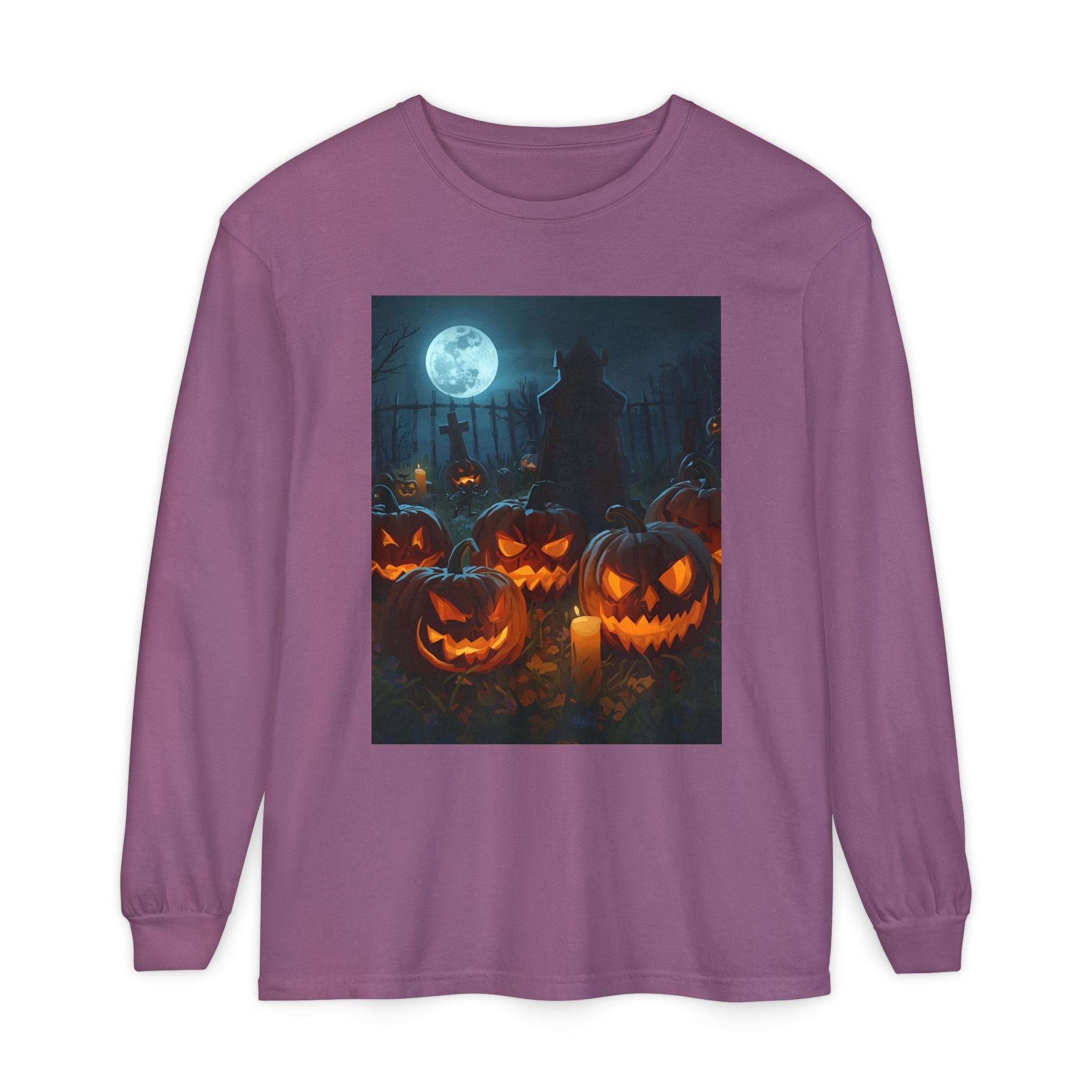 Scary Halloween Pumpkin Unisex Garment-dyed Long Sleeve T-Shirt