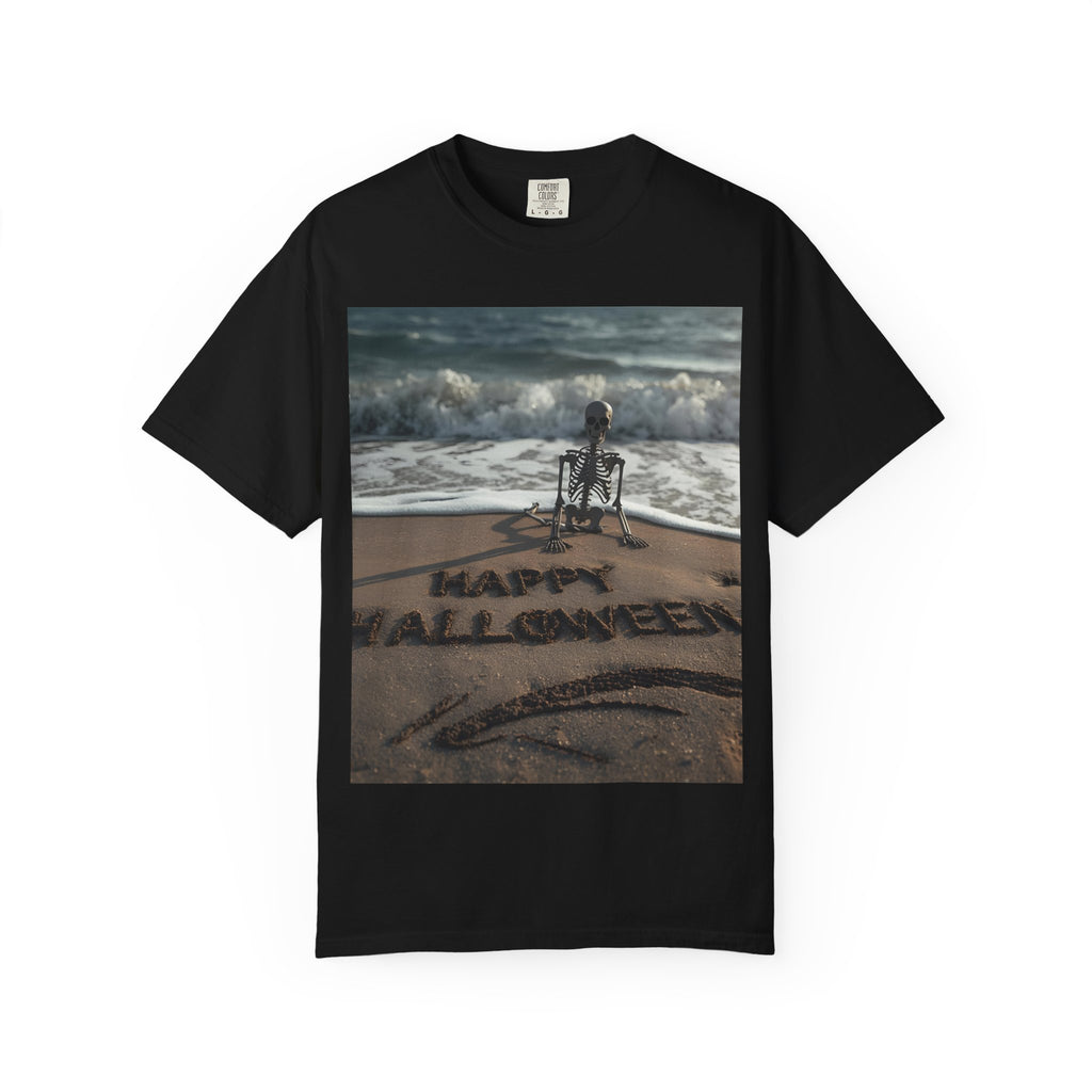 Halloween Beach Skeleton Vibes Unisex T-Shirt, Spooky Summer Tee, Fun Halloween Shirt, Beachwear, Casual Halloween Outfit