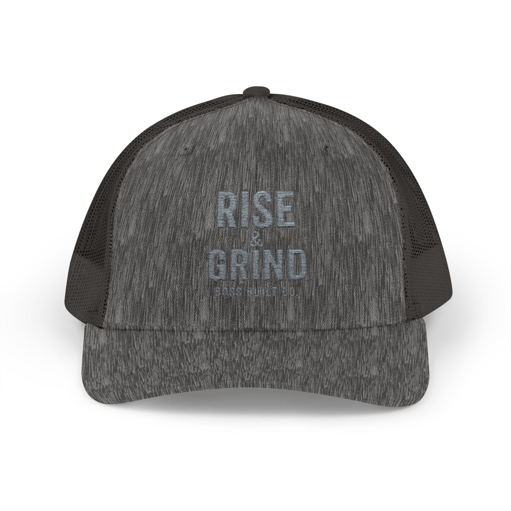 Boss Built Co Rise & Grind Snapback Trucker Cap — Motivational Embroidered Hat