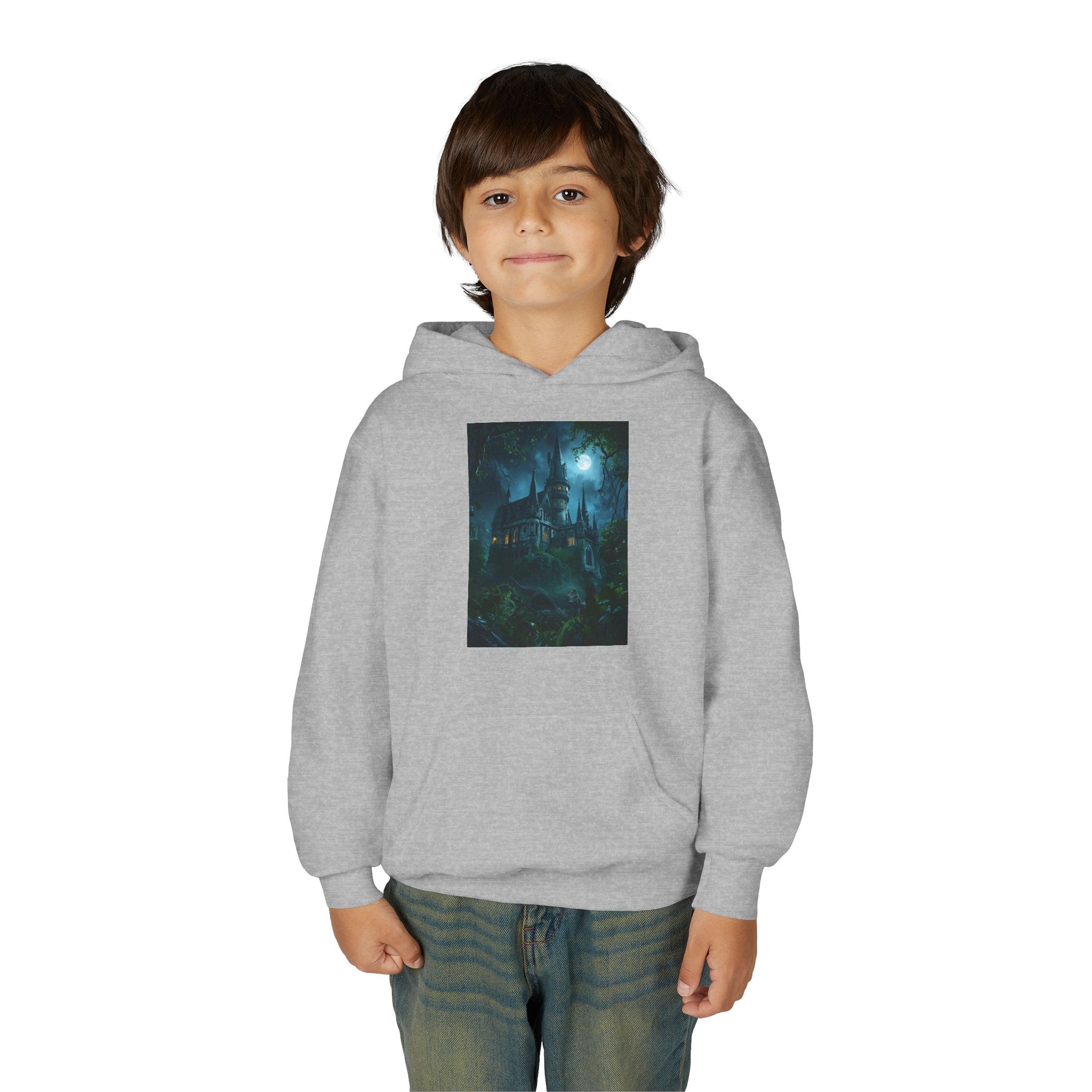 Mystical Night Scene Youth Hoodie | Perfect for Halloween, Cozy Days, Gifts for Kids, Adventure Apparel