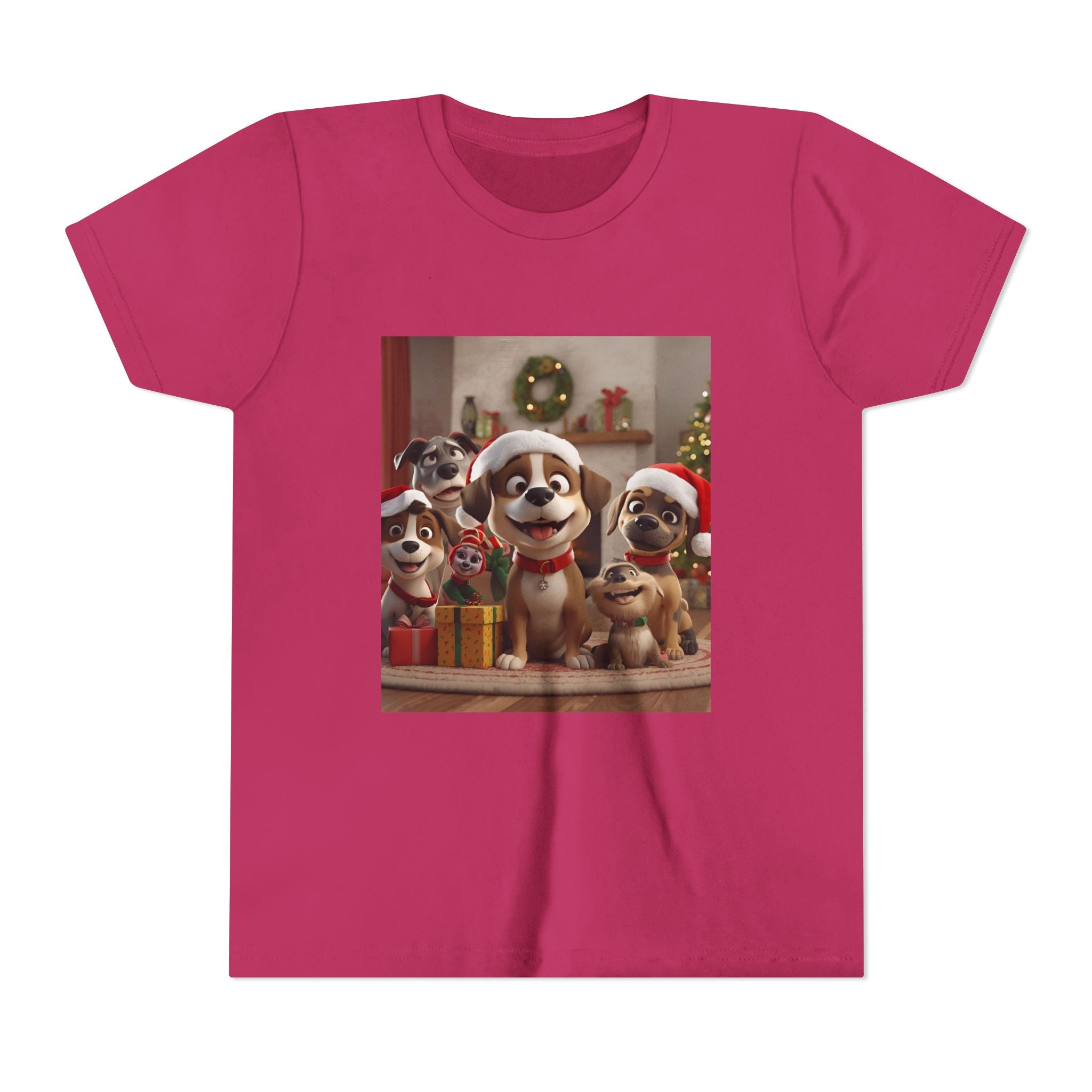 Cute Festive Christmas Dog Youth Short Sleeve Tee