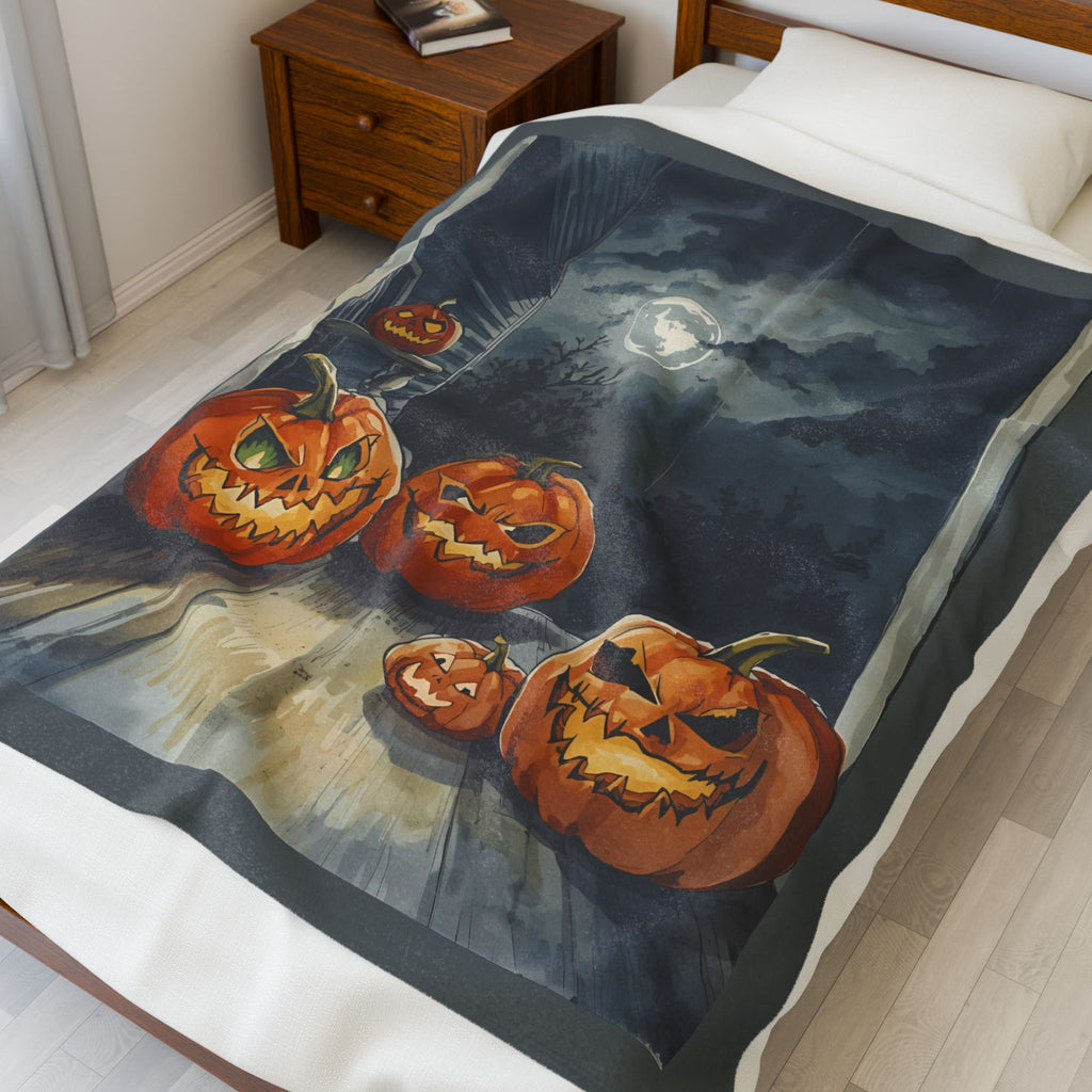 Halloween Pumpkin Scary Velveteen Plush Blanket