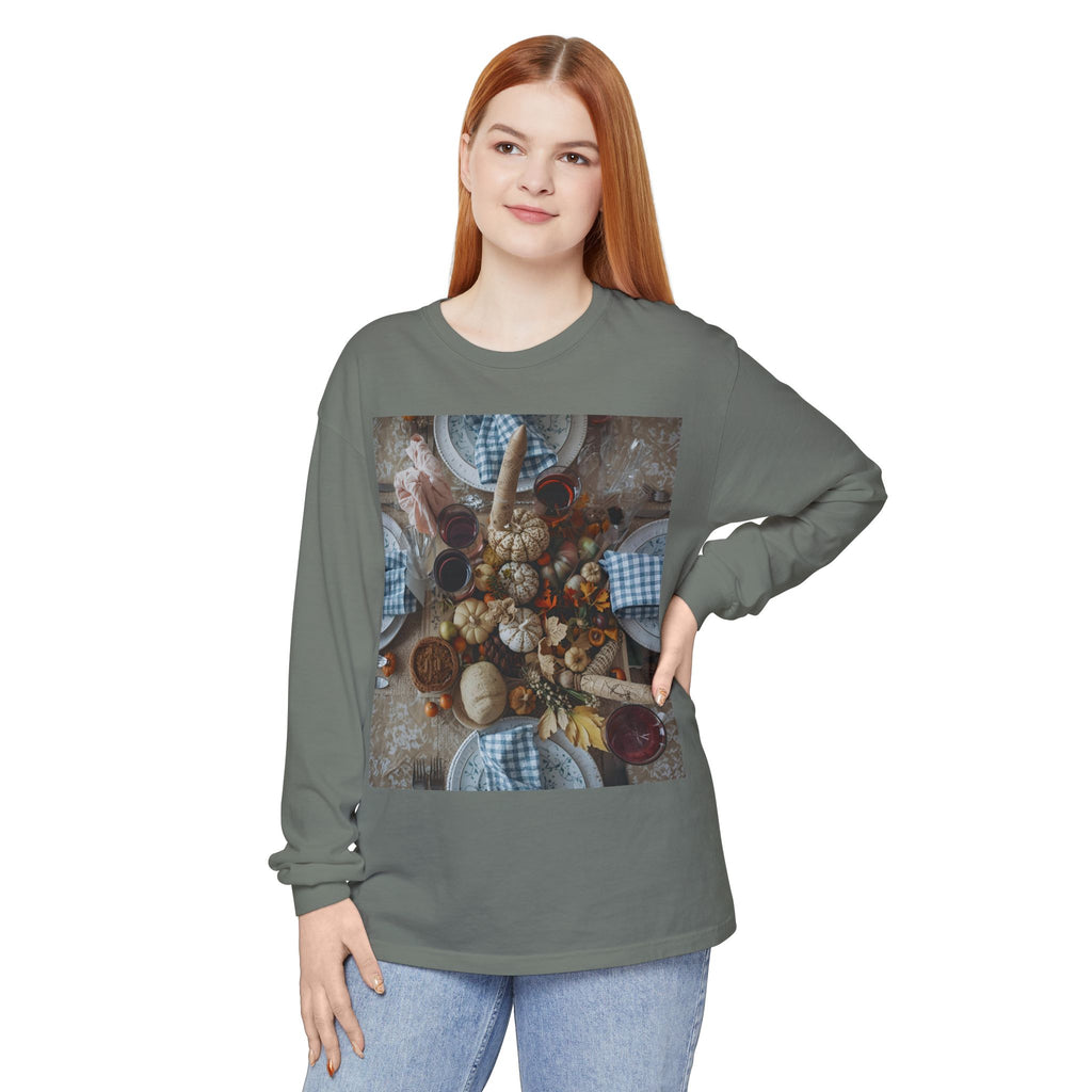 Rustic Gatherings Festive Long Sleeve T-Shirt for Gatherings, Casual Wear, Thanksgiving Shirt, Cozy Gift, Holiday Celebration Tee