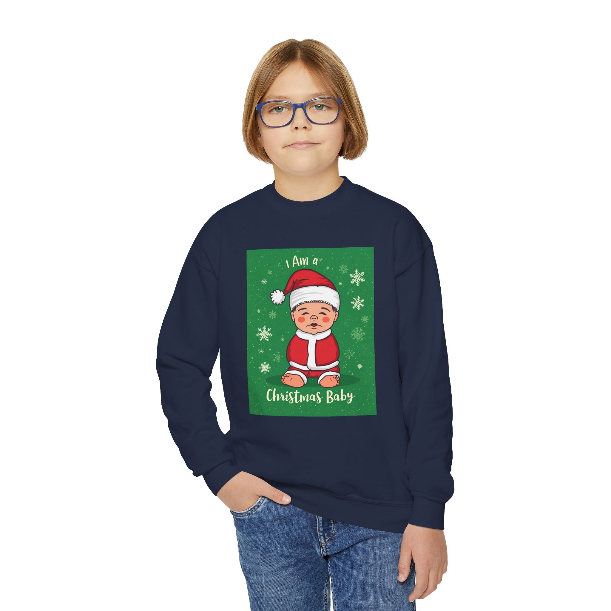 I Am A Christmas Baby Youth Crewneck Sweatshirt