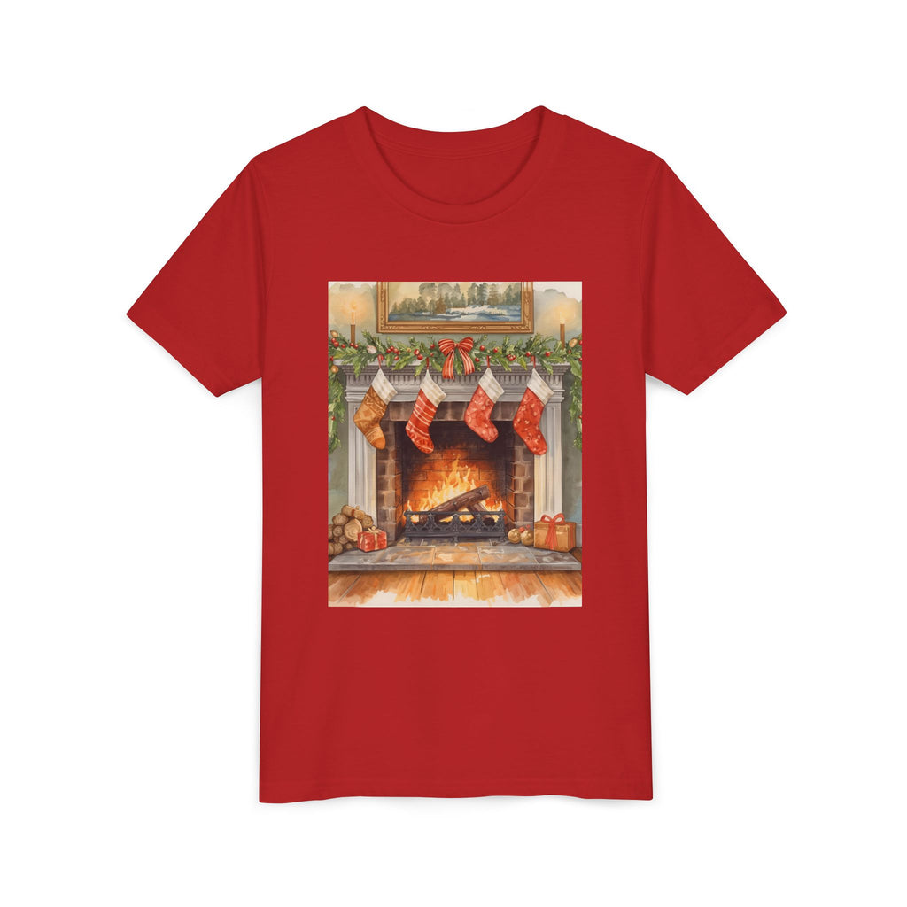 Christmas Stocking Fireplace Youth Short Sleeve Tee