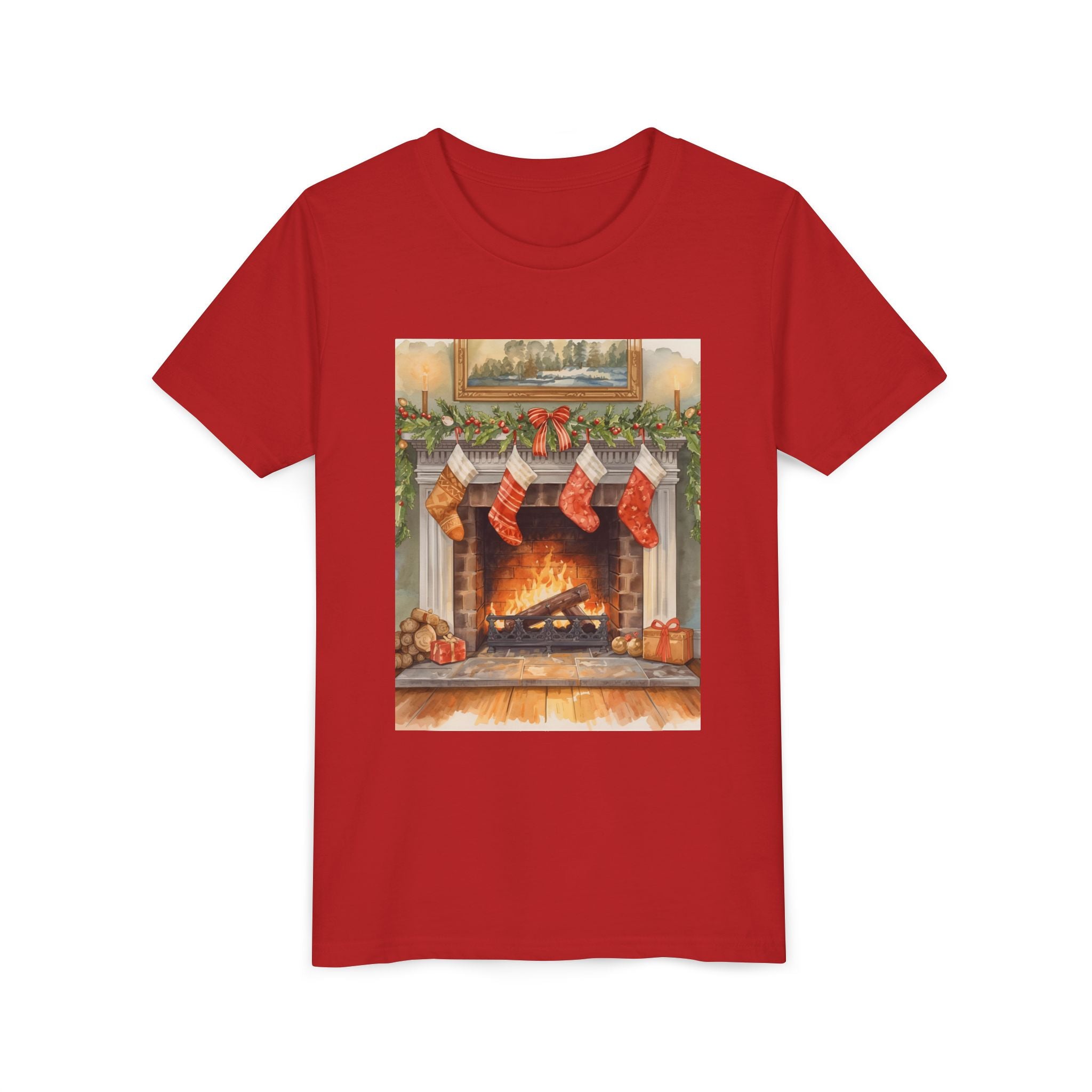 Christmas Stocking Fireplace Youth Short Sleeve Tee