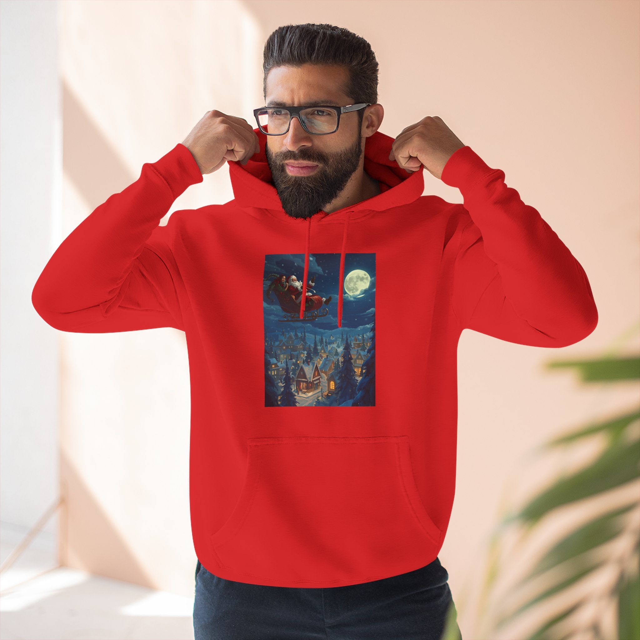 Christmas Santa Sleigh Three-Panel Fleece Hoodie