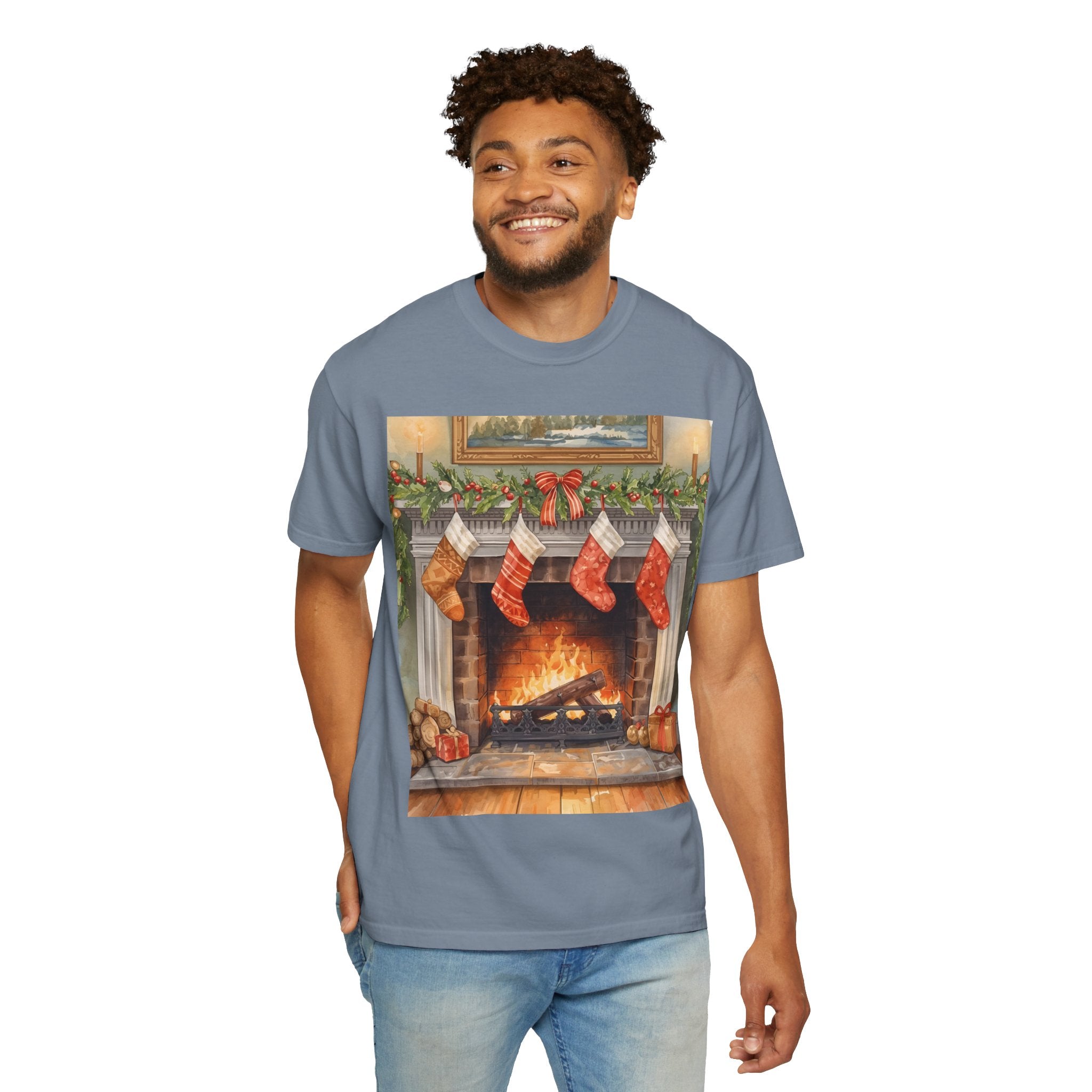 Cozy Christmas Fireplace T-Shirt | Unisex Holiday Tee | Gift for Him/Her | Festive Layering Top | Merry Christmas Apparel