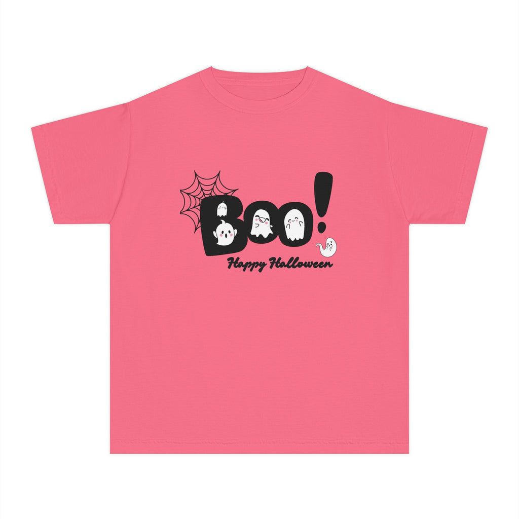 Cute Halloween Youth Tee, 'Boo!' Graphic Tee, Kids Halloween Shirt, Trick-or-Treat Apparel, Spooky Holiday T-Shirt