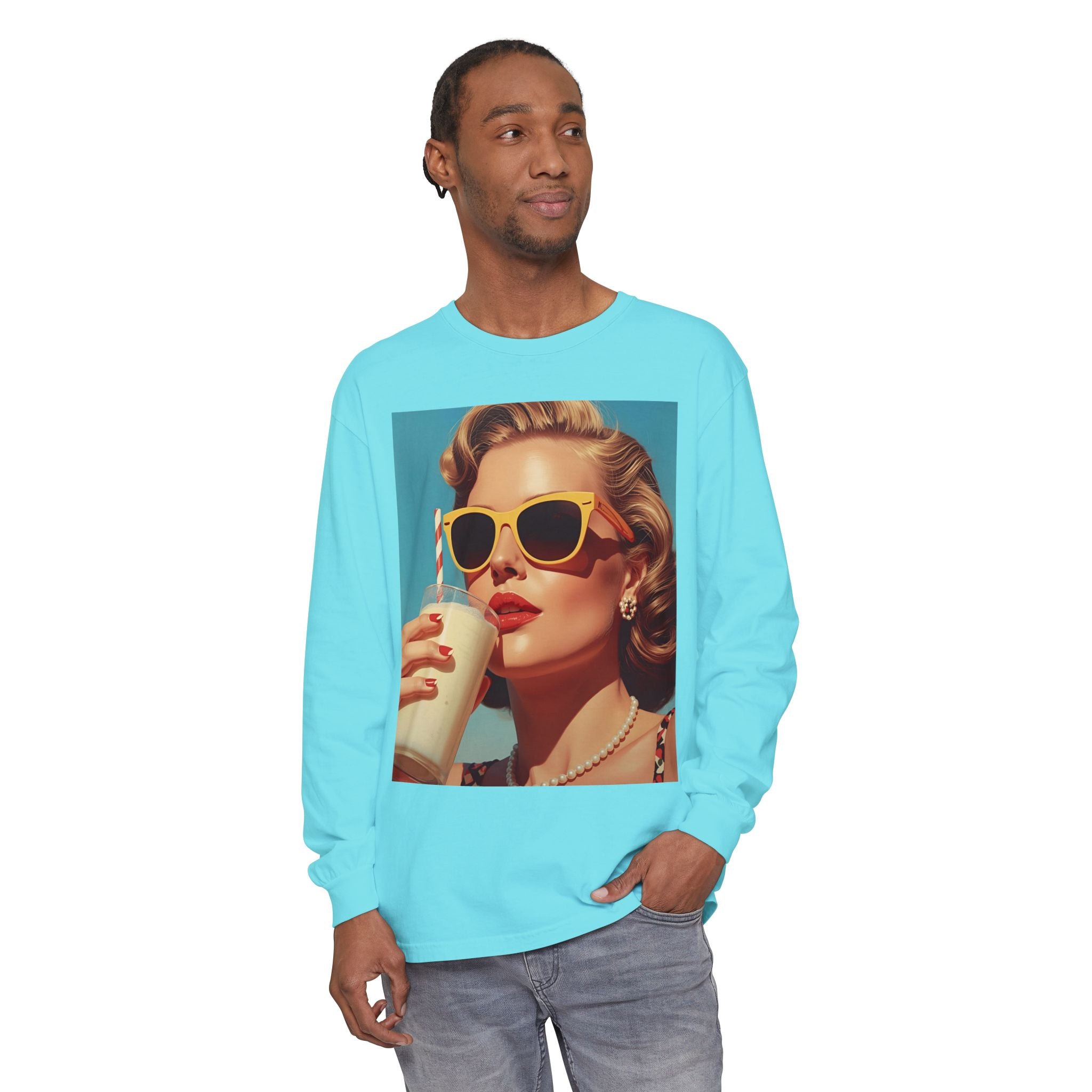 Retro Pop Art Long Sleeve T-Shirt, Vintage Graphic Tee, Fashion Top, Summer Style shirt, Gift for Art Lovers, Casual Wear