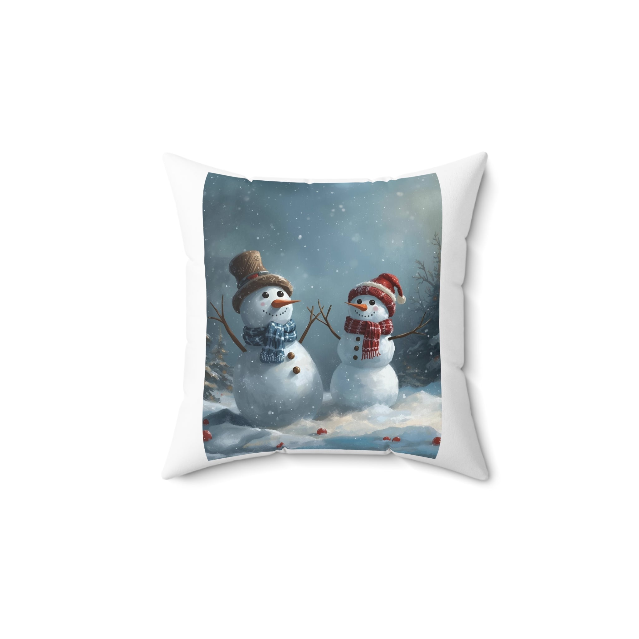 Christmas Snowman Spun Polyester Square Pillow