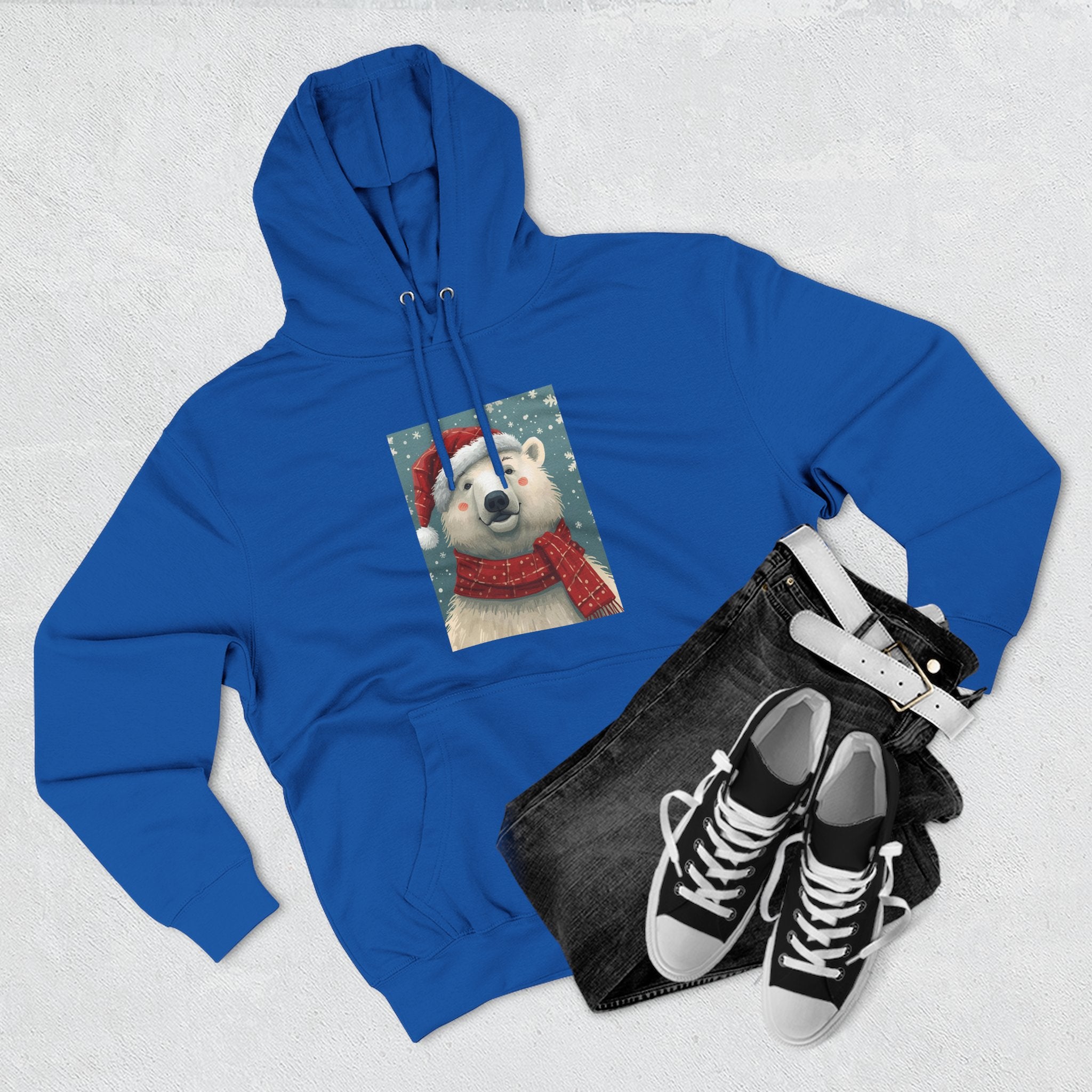 Cozy Polar Bear Holiday Hoodie, Winter Fleece Sweatshirt, Christmas Gift, Cute Animal Hoodie, Festive Apparel, Seasonal Wear