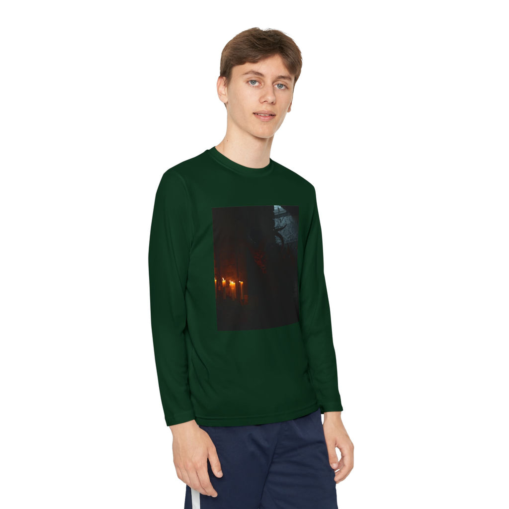 Spooky Halloween Pumpkin Shadow Youth Long Sleeve Competitor Tee
