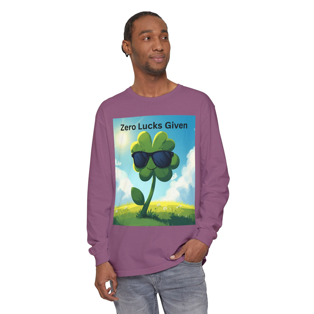 Zero Lucks Given Unisex Garment-dyed Long Sleeve T-Shirt