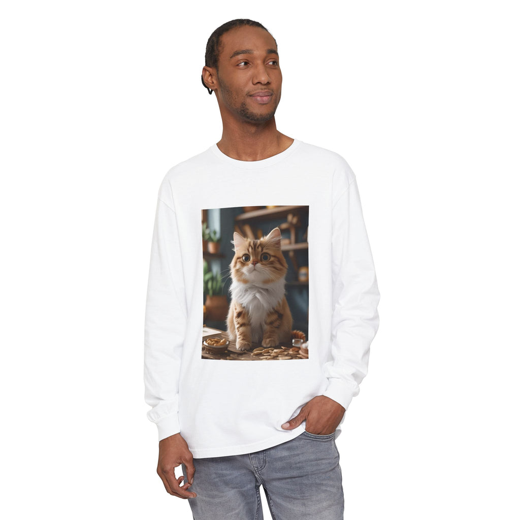 Cute Cat Unisex Garment-dyed Long Sleeve T-Shirt