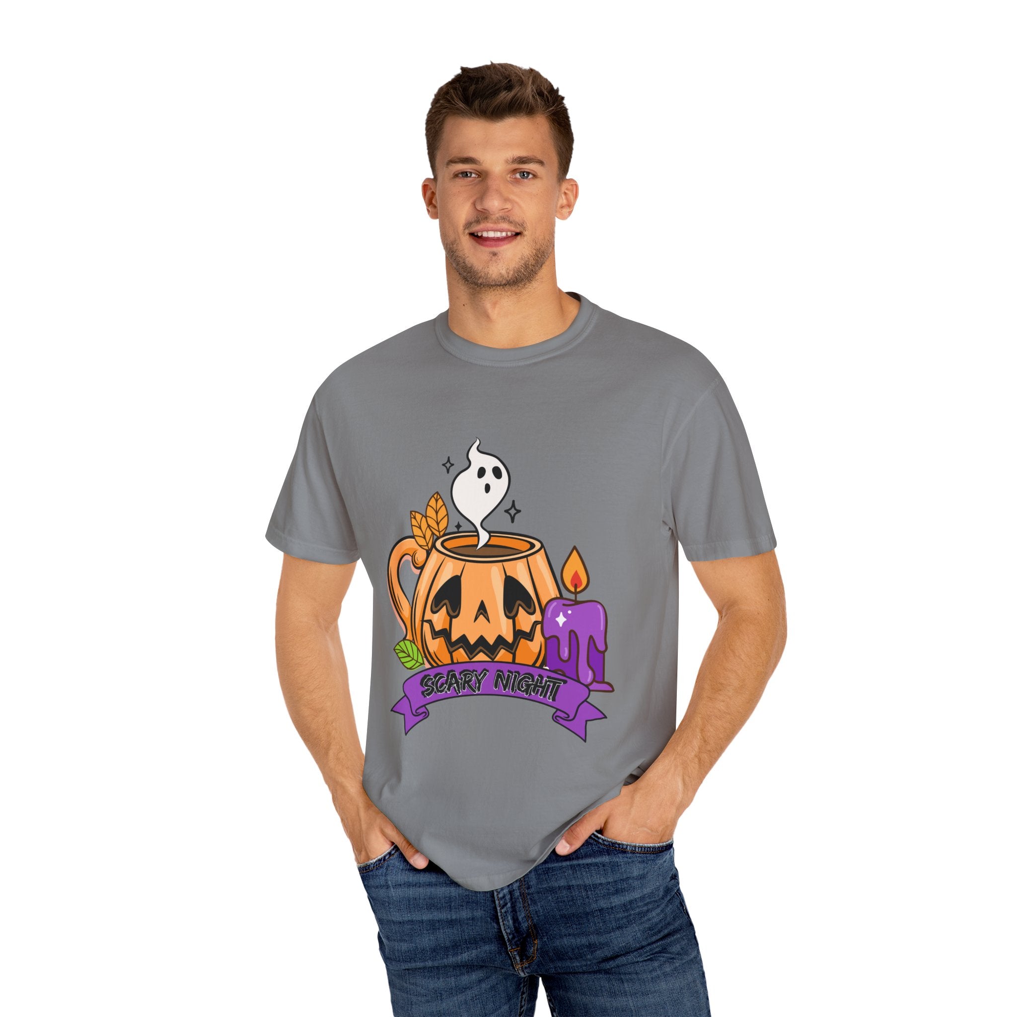 Halloween Themed Cute Pumpkin In Cup T-shirt, Scary Night Design, Unisex Top, Fall Fashion, Spooky Gift, Autumn Celebration Tee