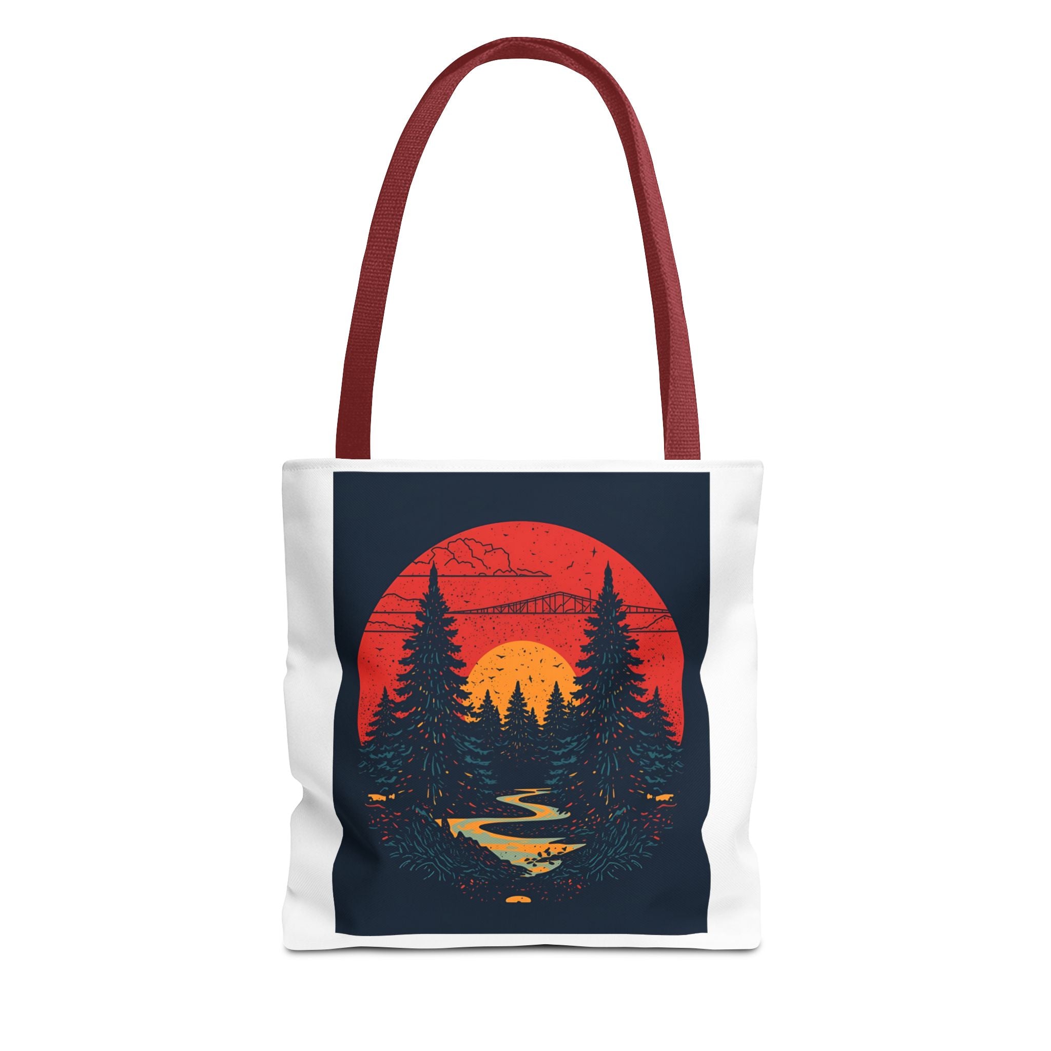 Nature-Inspired Tote Bag, Eco-Friendly Shopping Bag, Sunset Forest Design, Travel Companion, Gift for Outdoors Lovers, Stylish Everyday Bag
