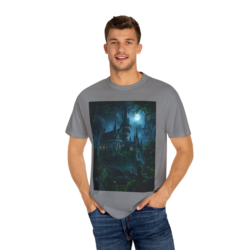 Mystical Night Scene Castle T-Shirt, Spooky Tees, Halloween Apparel, Gothic Style Shirt, Unisex Shirt, Nighttime Scene Tee