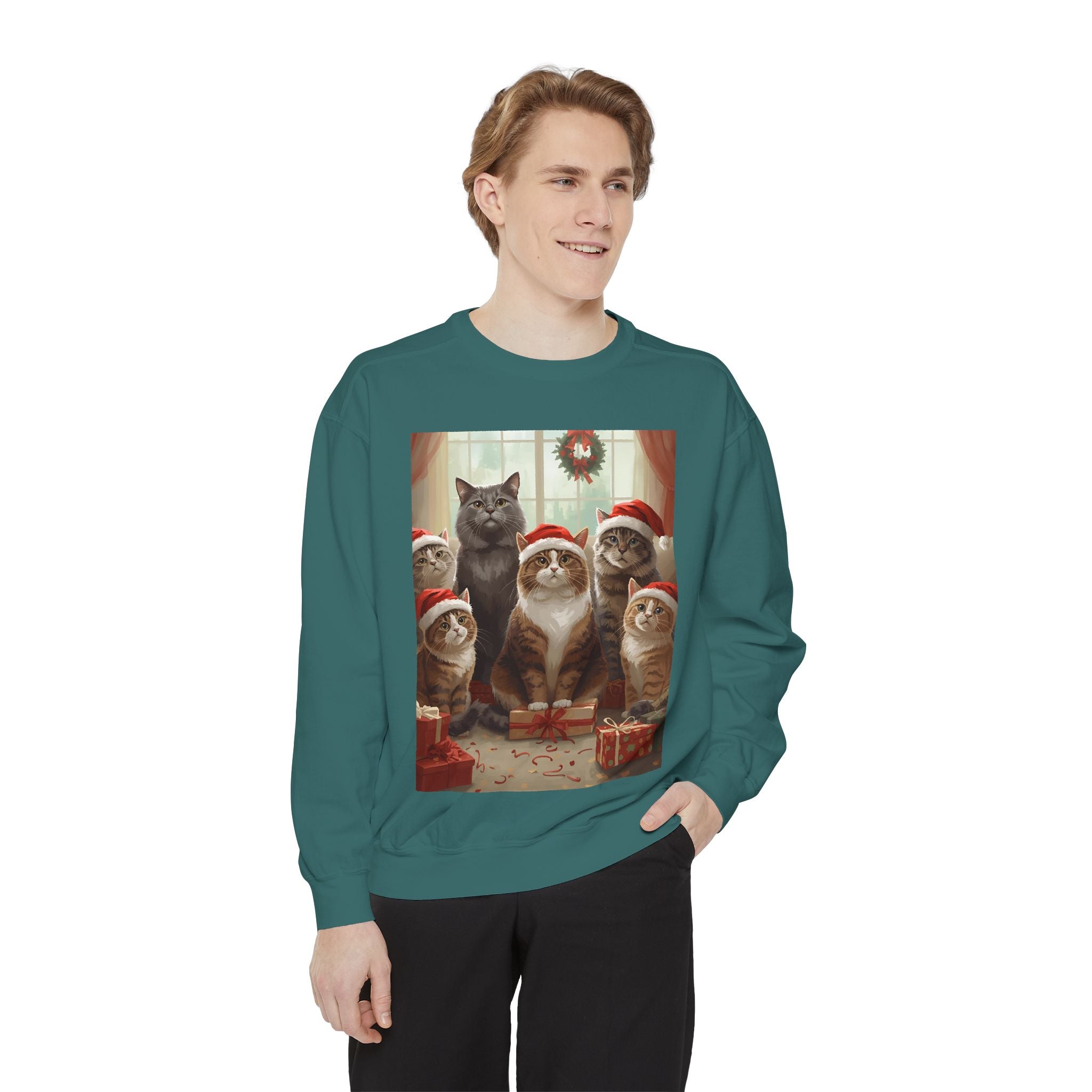 Cozy Holiday Cat Sweatshirt, Festive Sweatshirt for Cat Lovers, Christmas Gift for Pet Owners, Cute Cat Apparel, Winter Wardrobe Essential