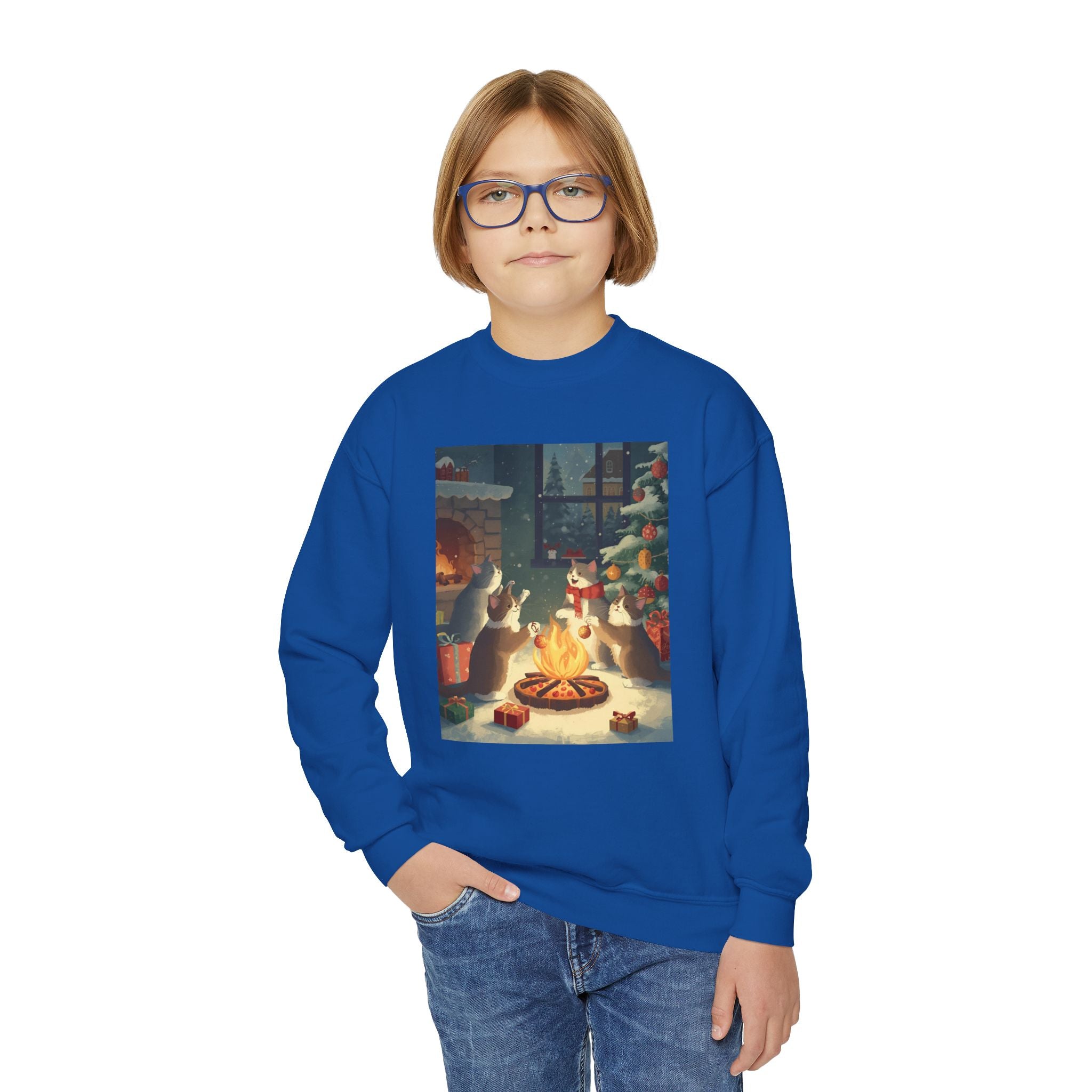 Cute Cats Christmas Youth Crewneck Sweatshirt