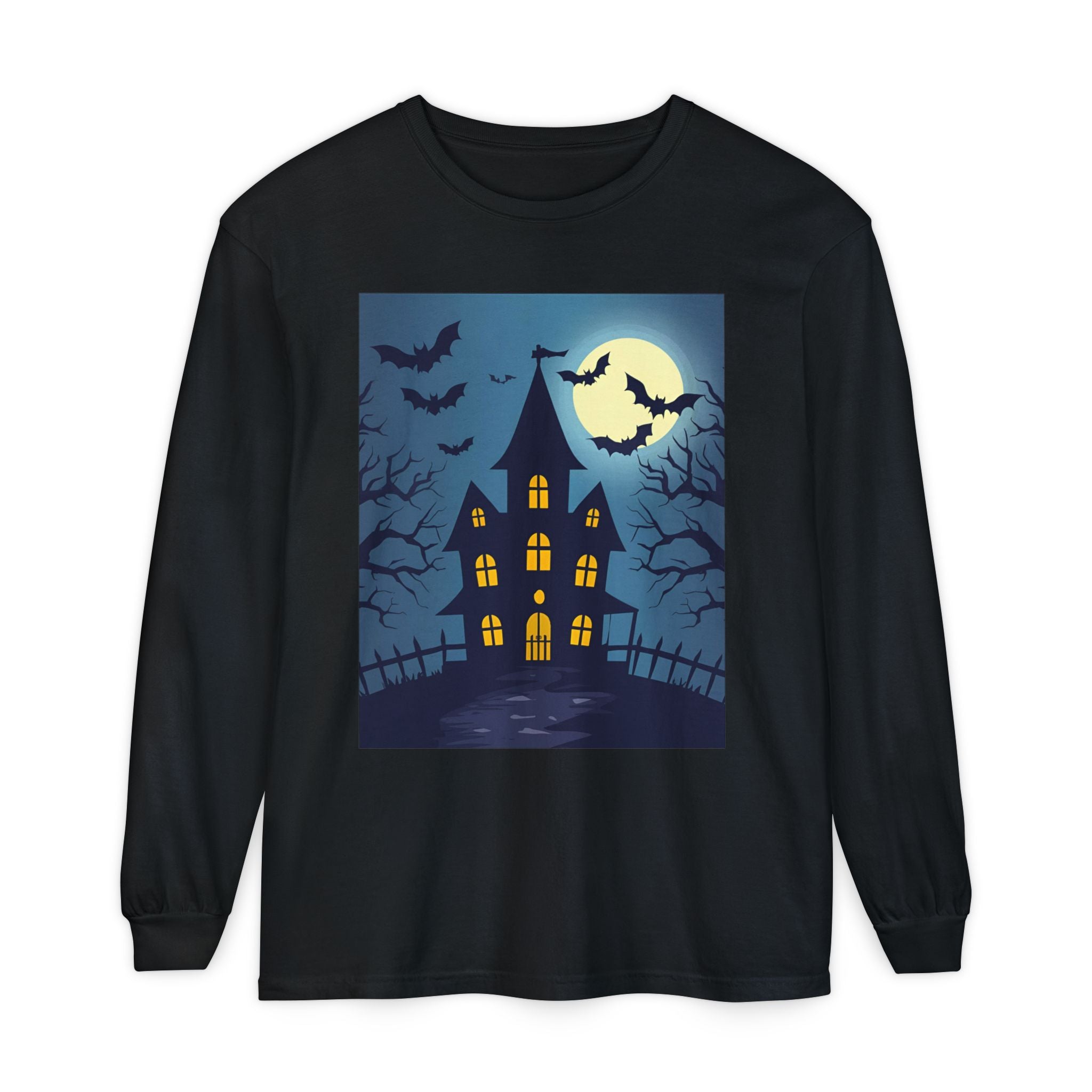 Haunted House Long Sleeve T-Shirt | Halloween Apparel, Fall Fashion, Spooky Shirt, Unisex Tee, Ghostly Vibes