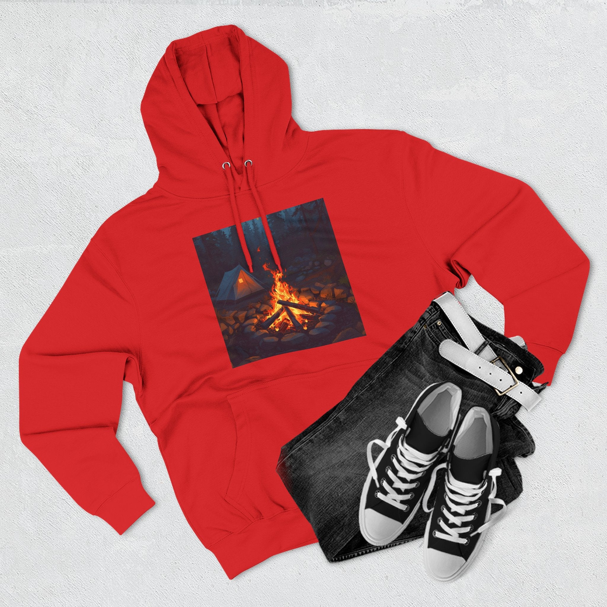 Cozy Campfire Fleece Hoodie, Outdoor Adventure Sweatshirt, Camping Gift, Warm Hoodie, Nature Lover Apparel
