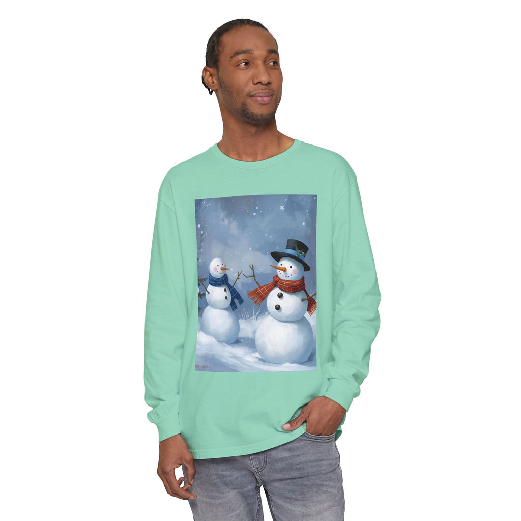 Christmas Snowman Family Unisex Garment-dyed Long Sleeve T-Shirt