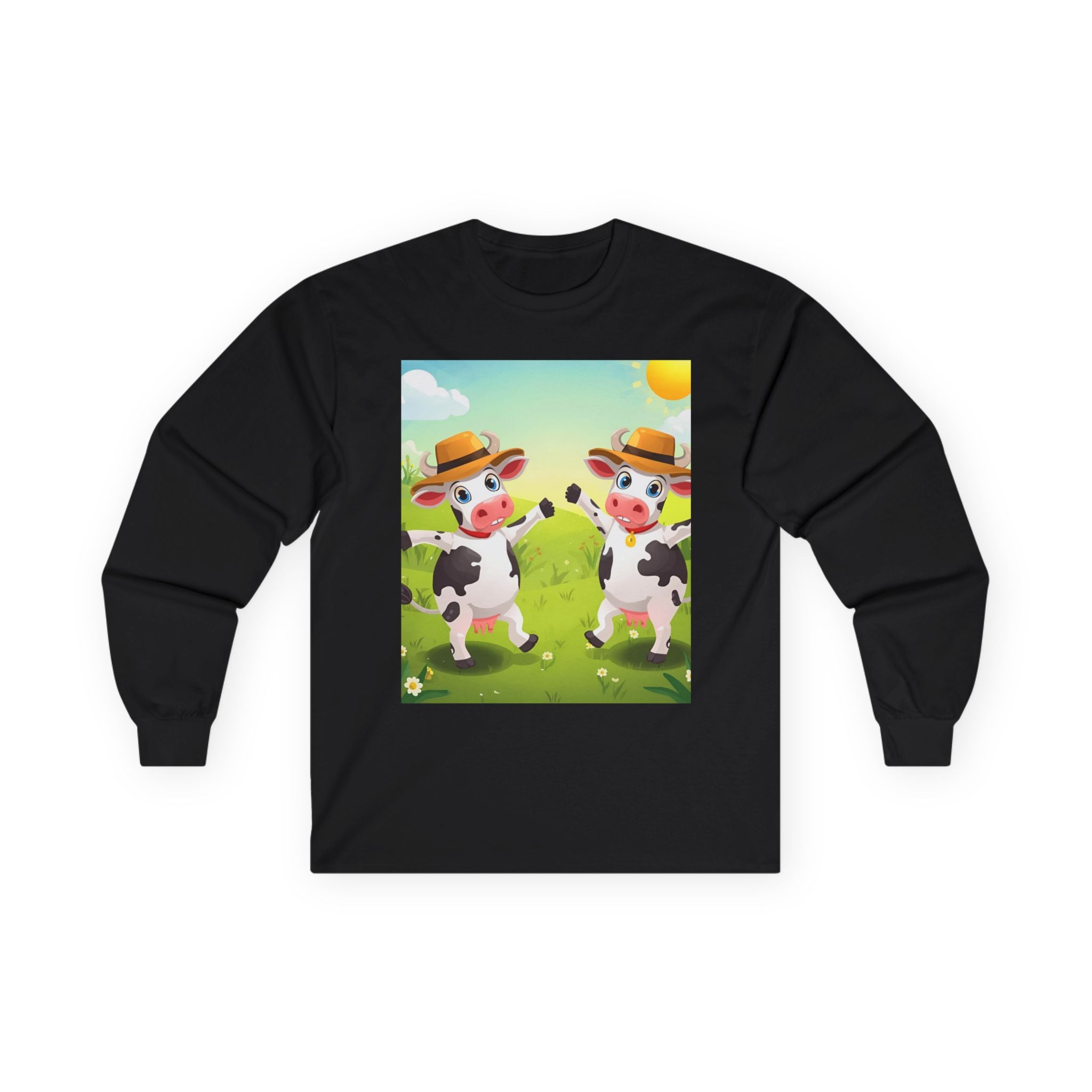 Cute Cow Graphic Long Sleeve Tee, Animal Farm Shirt, Unisex Cotton Tee, Summer Vibes Top, Gifts for Animal Lovers