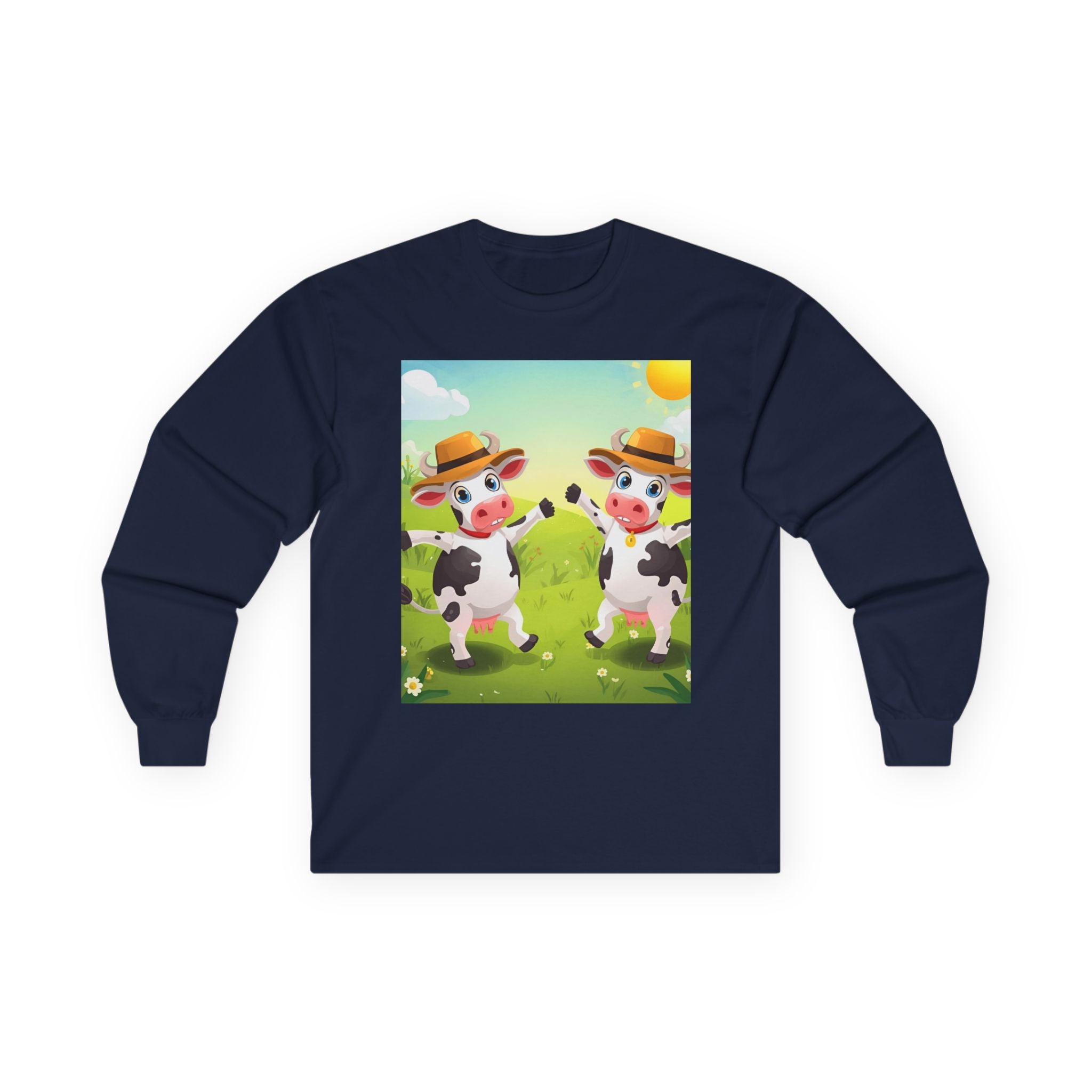 Cute Cow Graphic Long Sleeve Tee, Animal Farm Shirt, Unisex Cotton Tee, Summer Vibes Top, Gifts for Animal Lovers