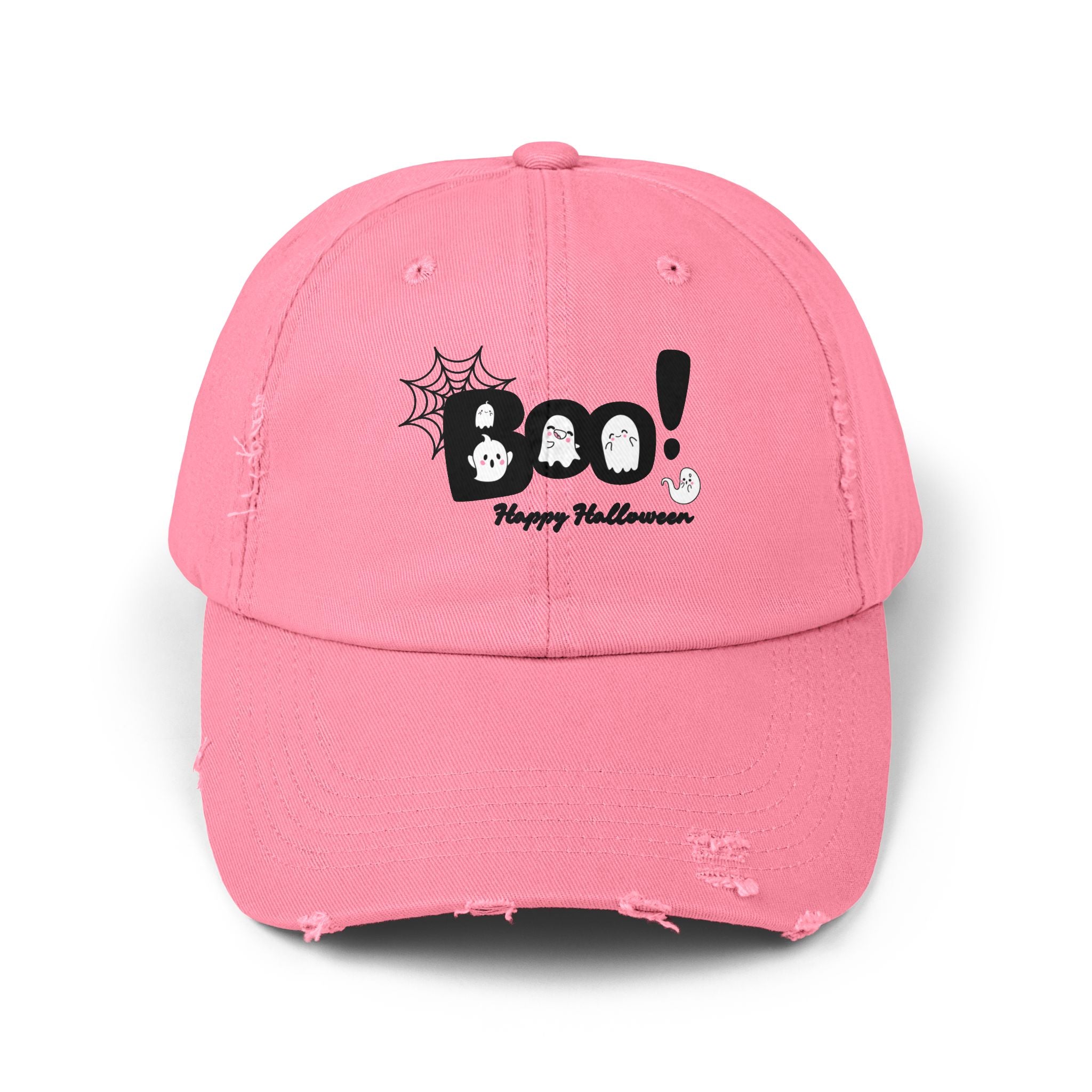 Halloween Boo Distressed Cap, Trendy Unisex Hat, Spooky Accessory, Fall Fashion, Casual Wear, Gift for Halloween Enthusiasts