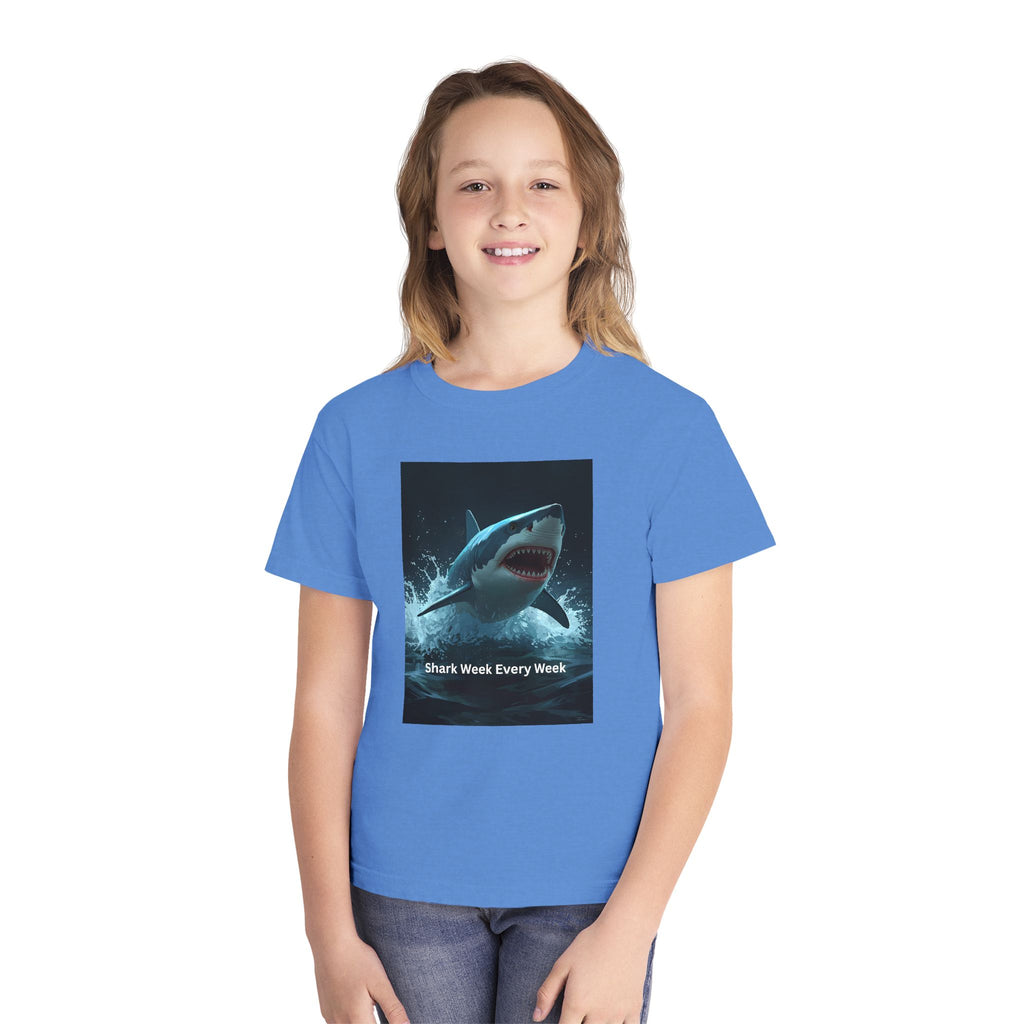 Shark Week Youth Tee, Fun Shark Graphic Shirt, Kids Summer Apparel, Ocean Lover Gift, Beach Party Clothing