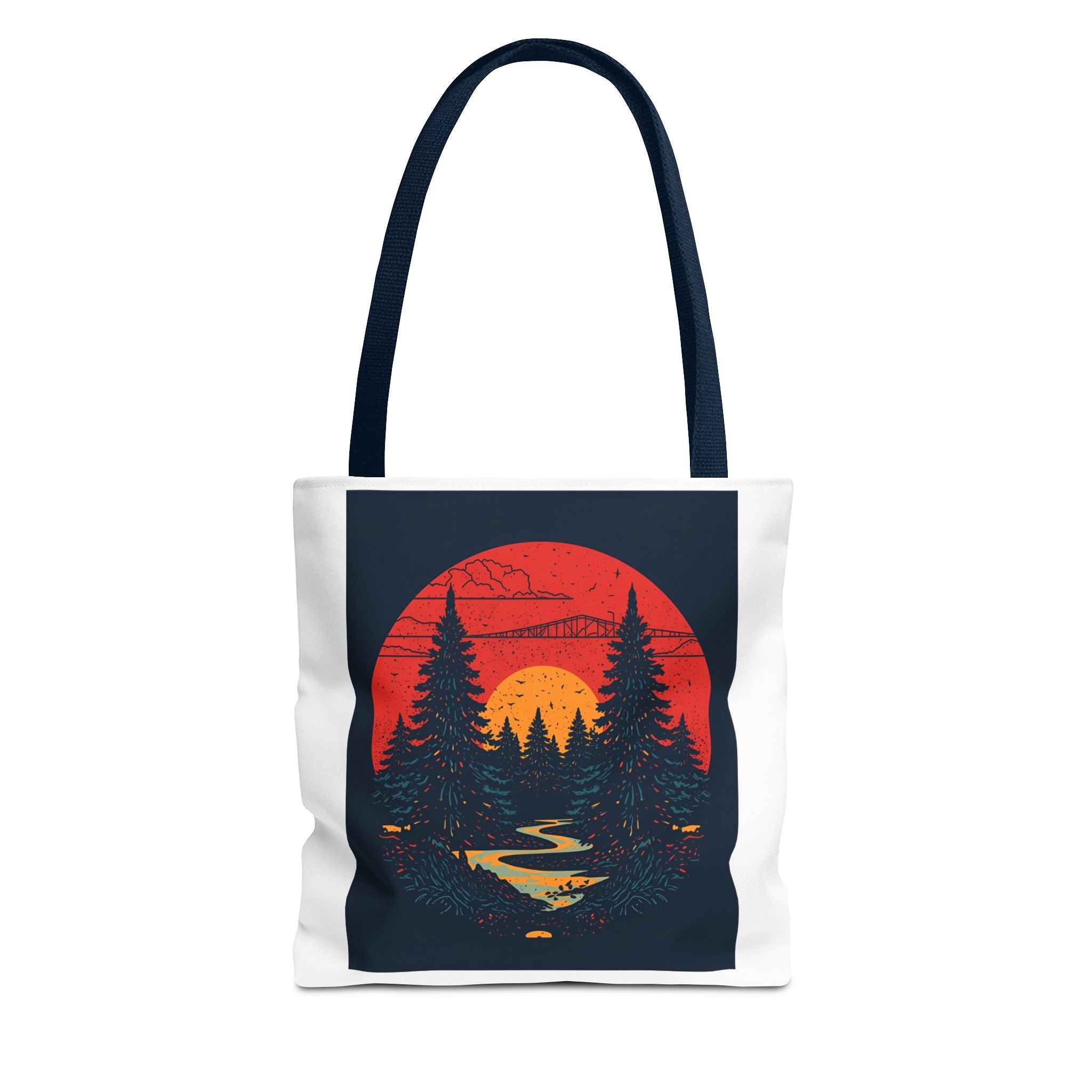 Nature-Inspired Tote Bag, Eco-Friendly Shopping Bag, Sunset Forest Design, Travel Companion, Gift for Outdoors Lovers, Stylish Everyday Bag