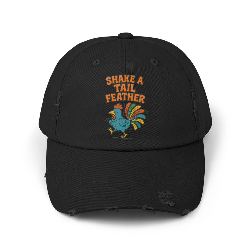Rooster Funny Shake A Tail Feather Unisex Distressed Cap