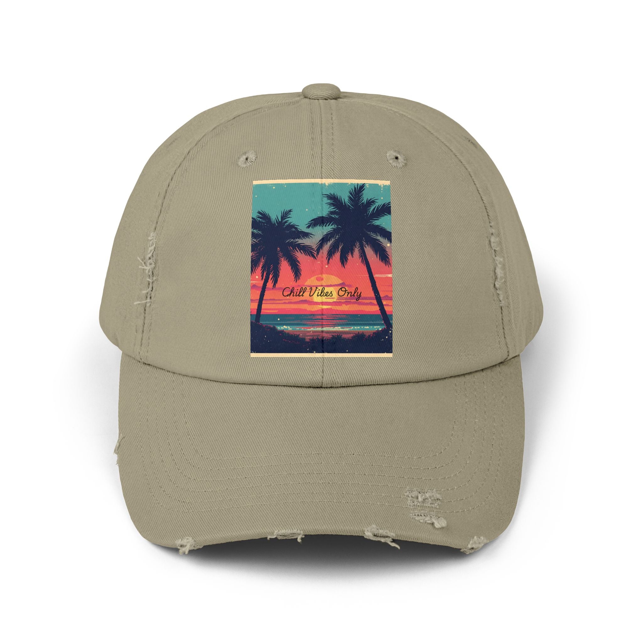 Tropical Sunset Unisex Distressed Cap
