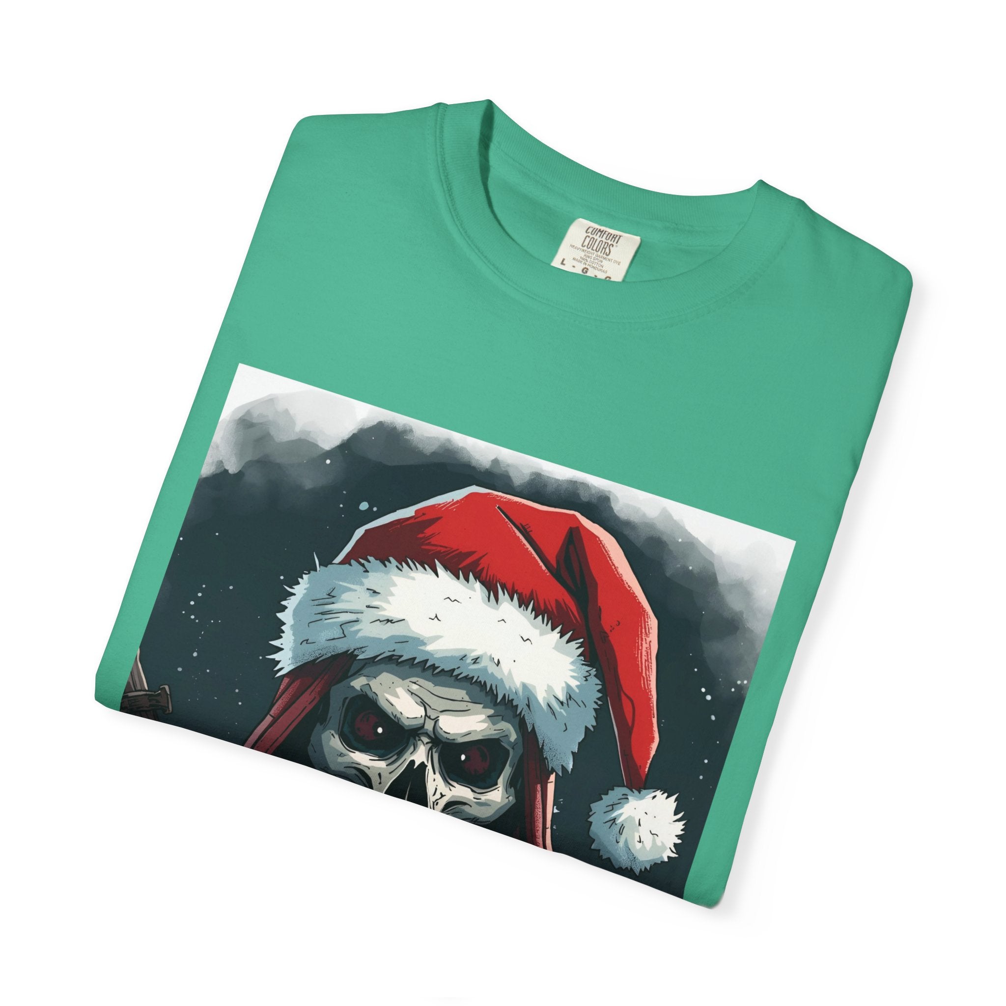Spooky Santa Skull Graphic T-Shirt - Unisex Holiday Apparel, Christmas Gift, Casual Wear, Graphic Tee, Halloween Shirt