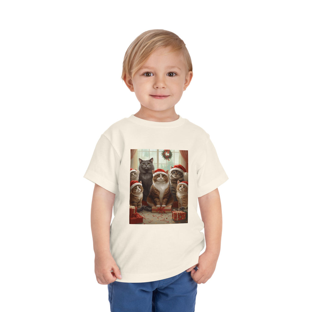 Cute Festive Christmas Cat Toddler Short Sleeve Tee
