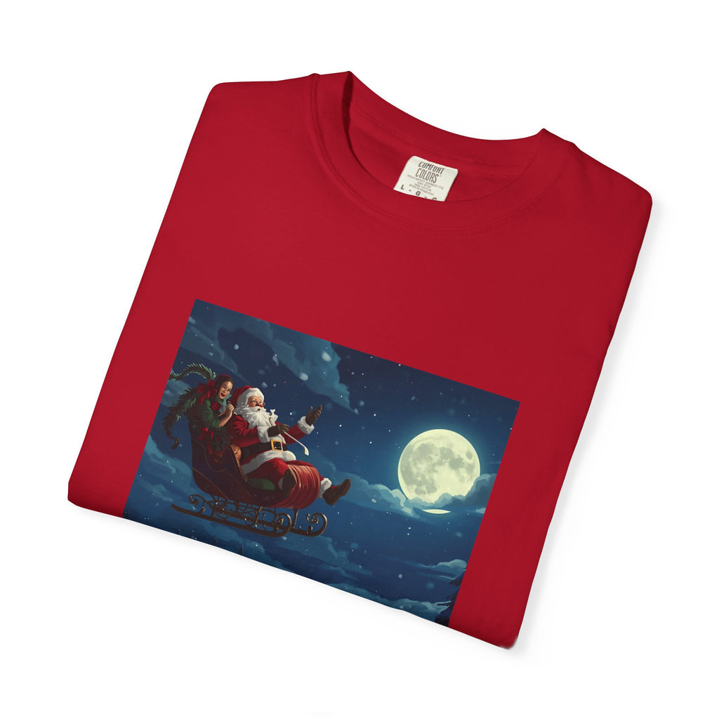 Christmas Santa Sleigh Unisex Garment-Dyed T-shirt