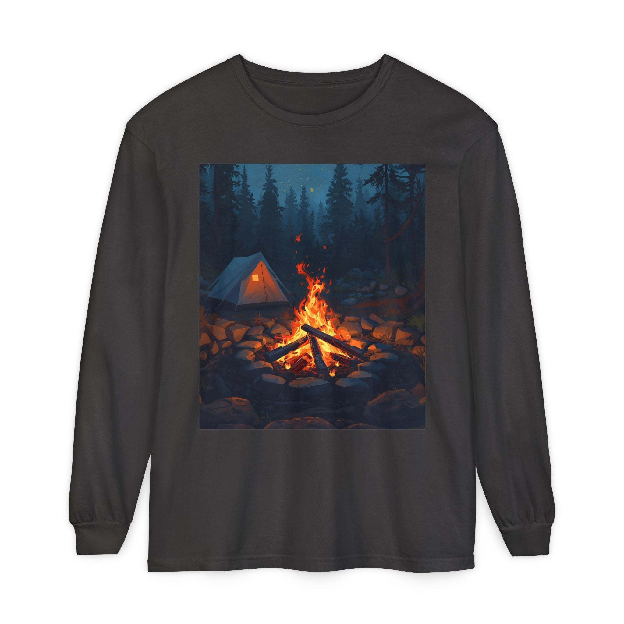 Camping Vibes Long Sleeve T-Shirt | Outdoor Adventure Shirt, Cozy Gift for Campers, Bonfire, Nature Lovers, Unisex Tee