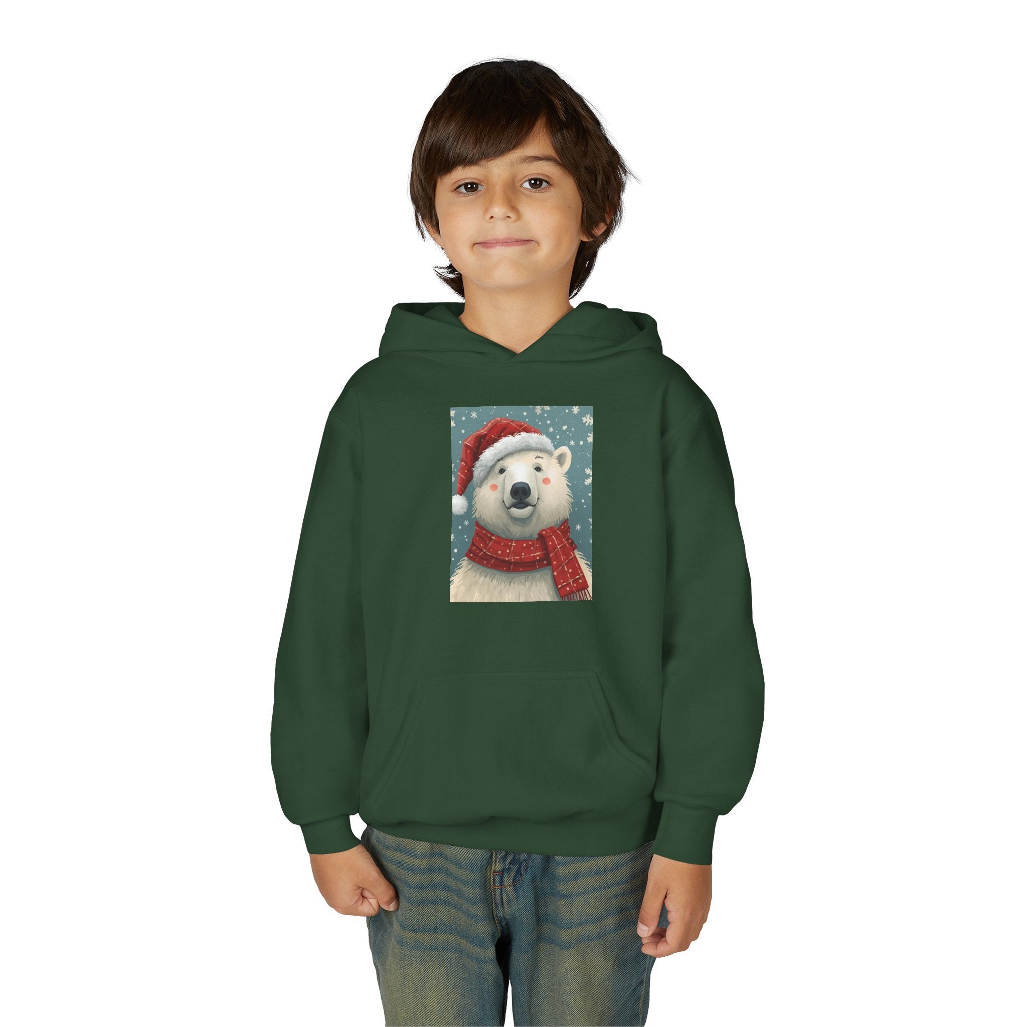 Cozy Polar Bear Christmas Hoodie, Holiday Sweatshirt for Kids, Winter Wear, Gift Idea, Cute Kids Hooded Sweatshirt