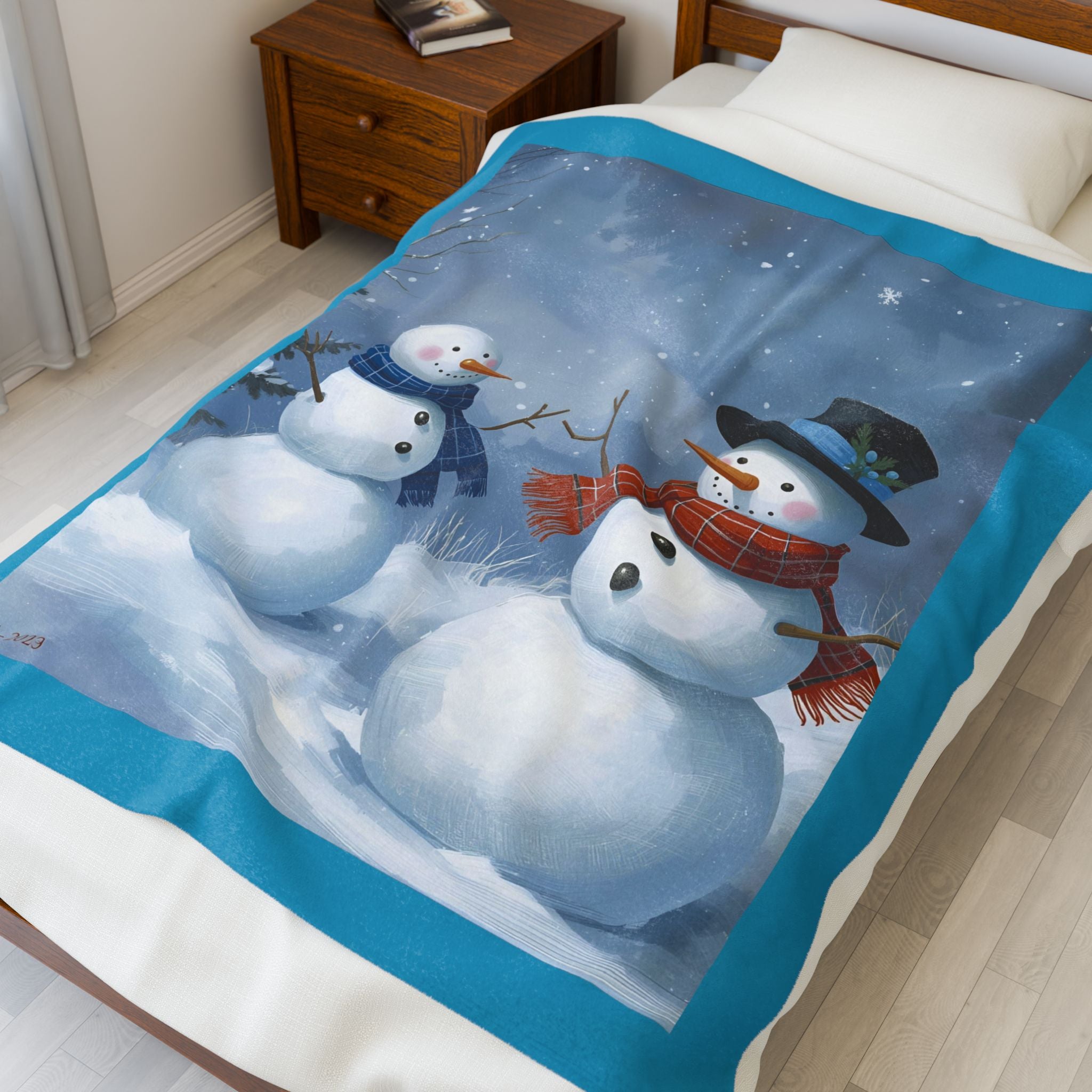 Christmas Snowman Family Velveteen Plush Blanket
