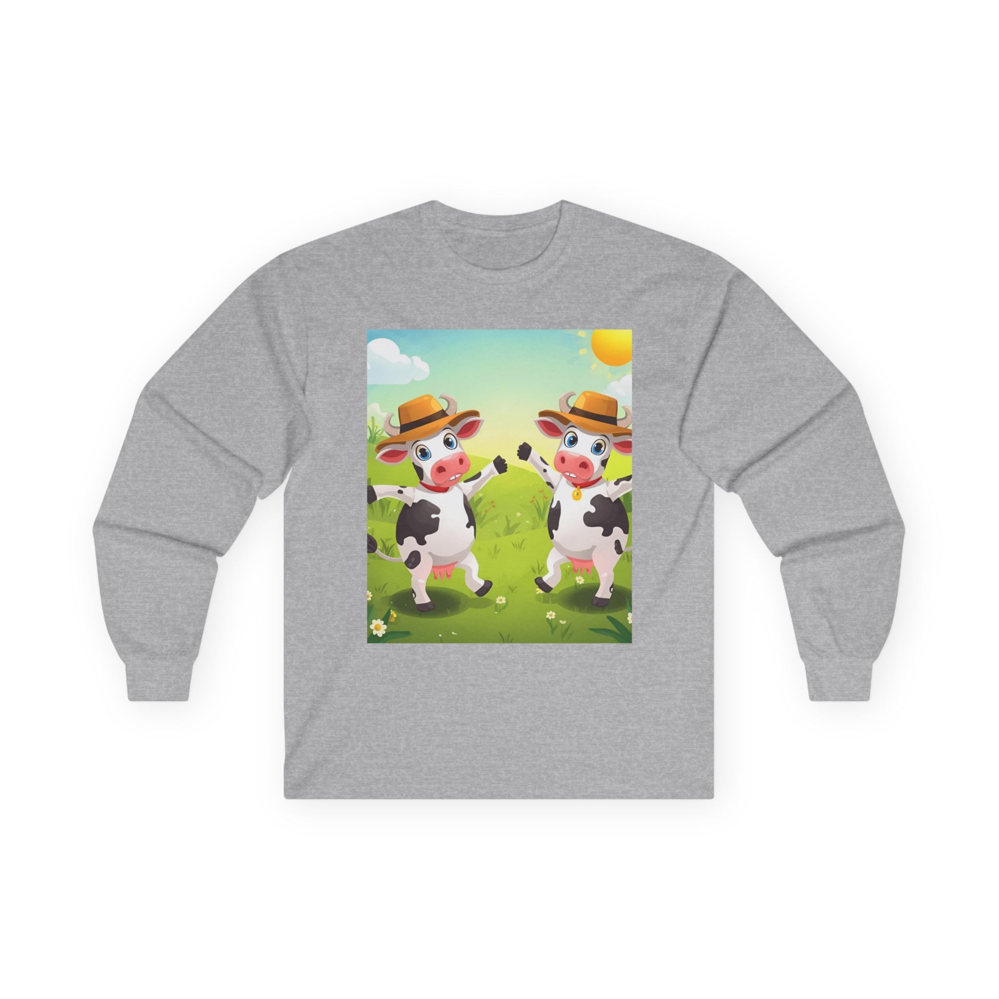 Cute Cow Graphic Long Sleeve Tee, Animal Farm Shirt, Unisex Cotton Tee, Summer Vibes Top, Gifts for Animal Lovers
