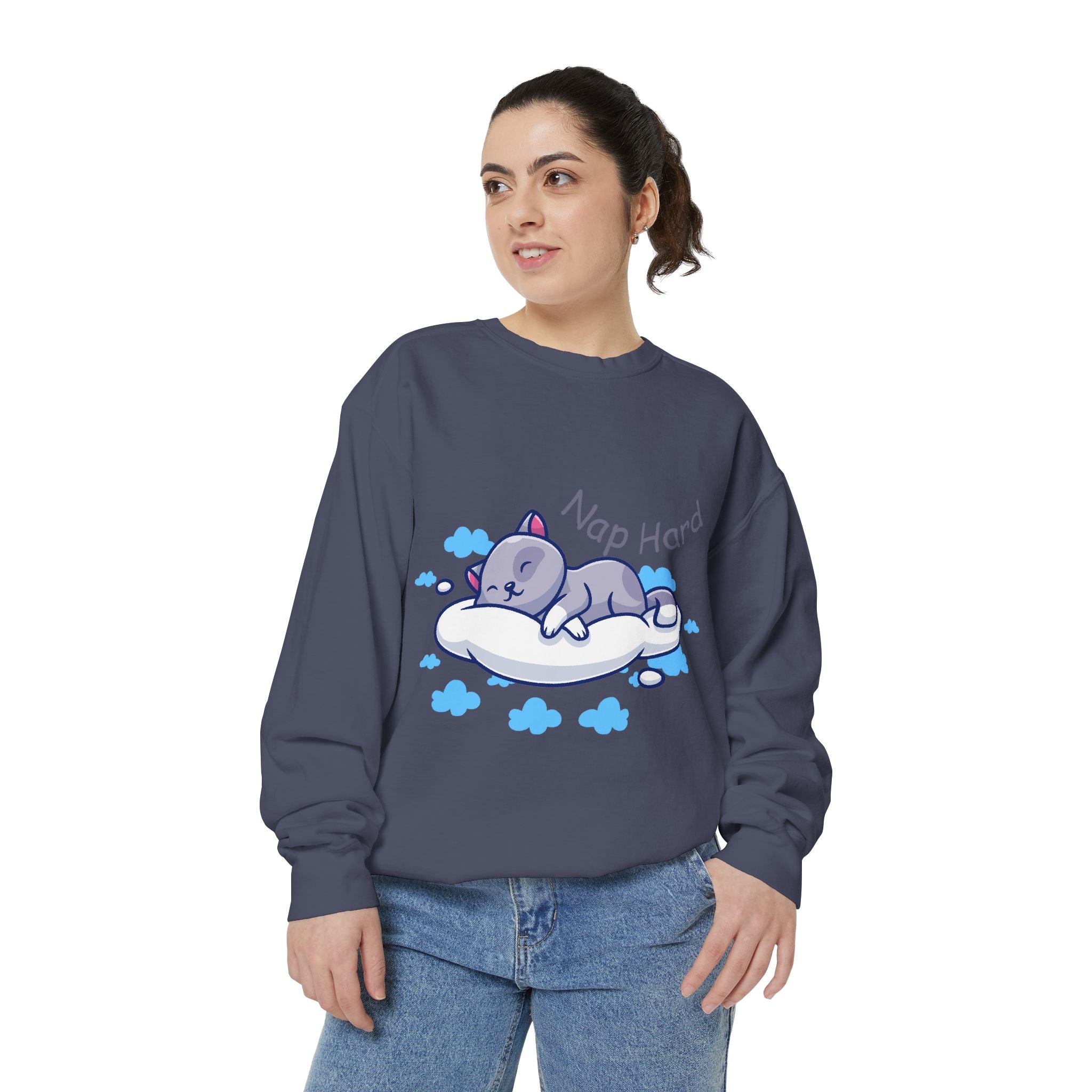 Cozy Cat Nap Hard Unisex Garment-Dyed Sweatshirt
