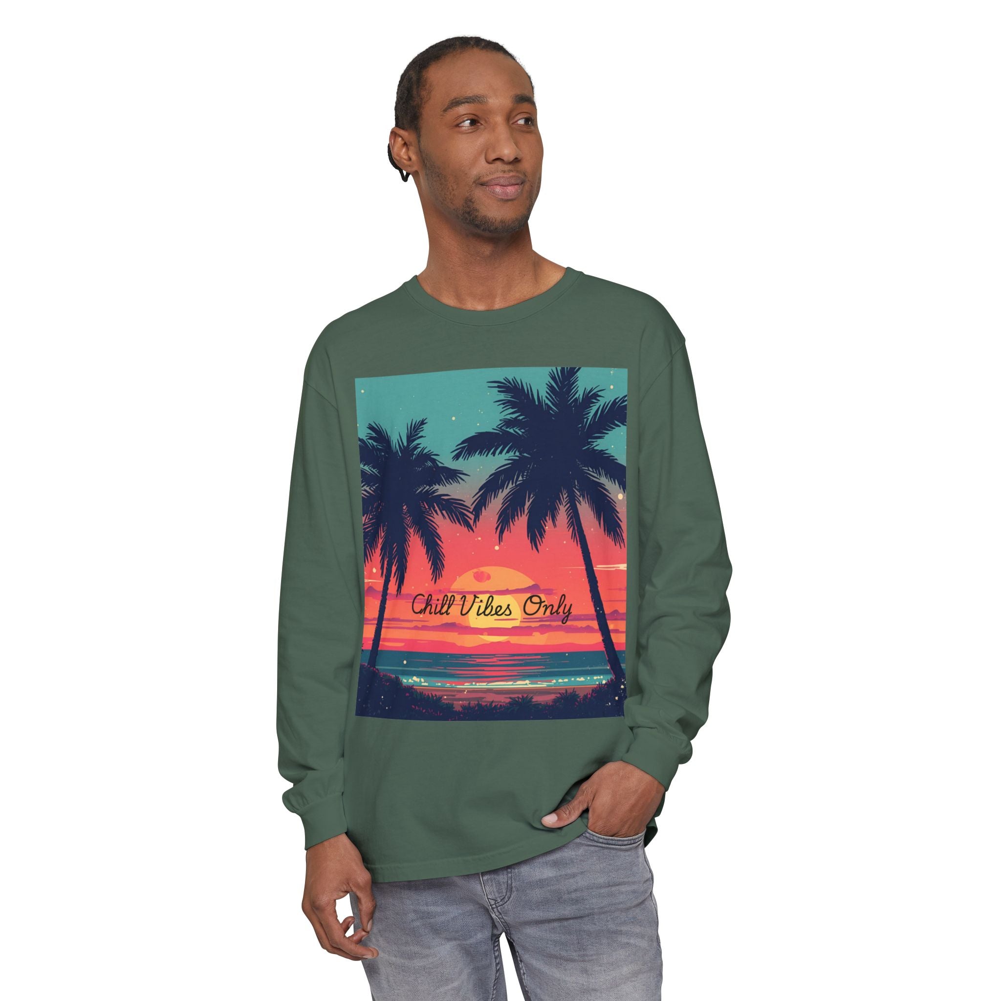 Tropical Sunset Unisex Garment-dyed Long Sleeve T-Shirt