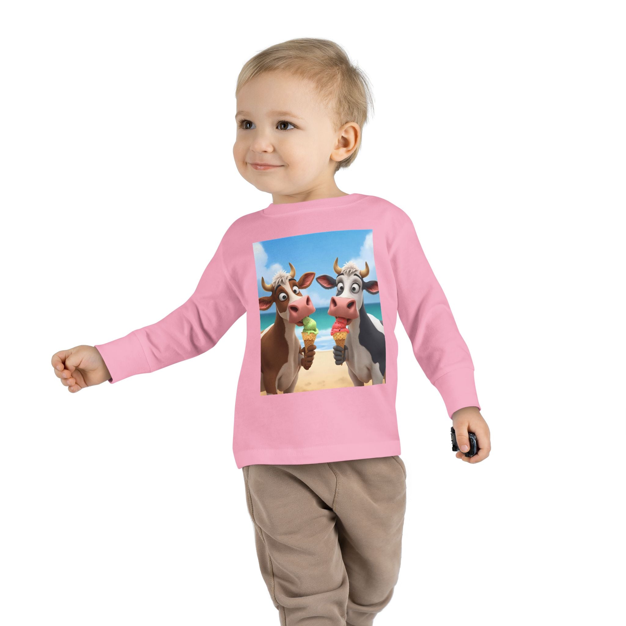 Beachy Cow Toddler Long Sleeve Tee, Cute Cows T-shirt, Kids Summer Tee, Farm Animal Shirt, Toddler Graphic Top, Fun Childrens Apparel