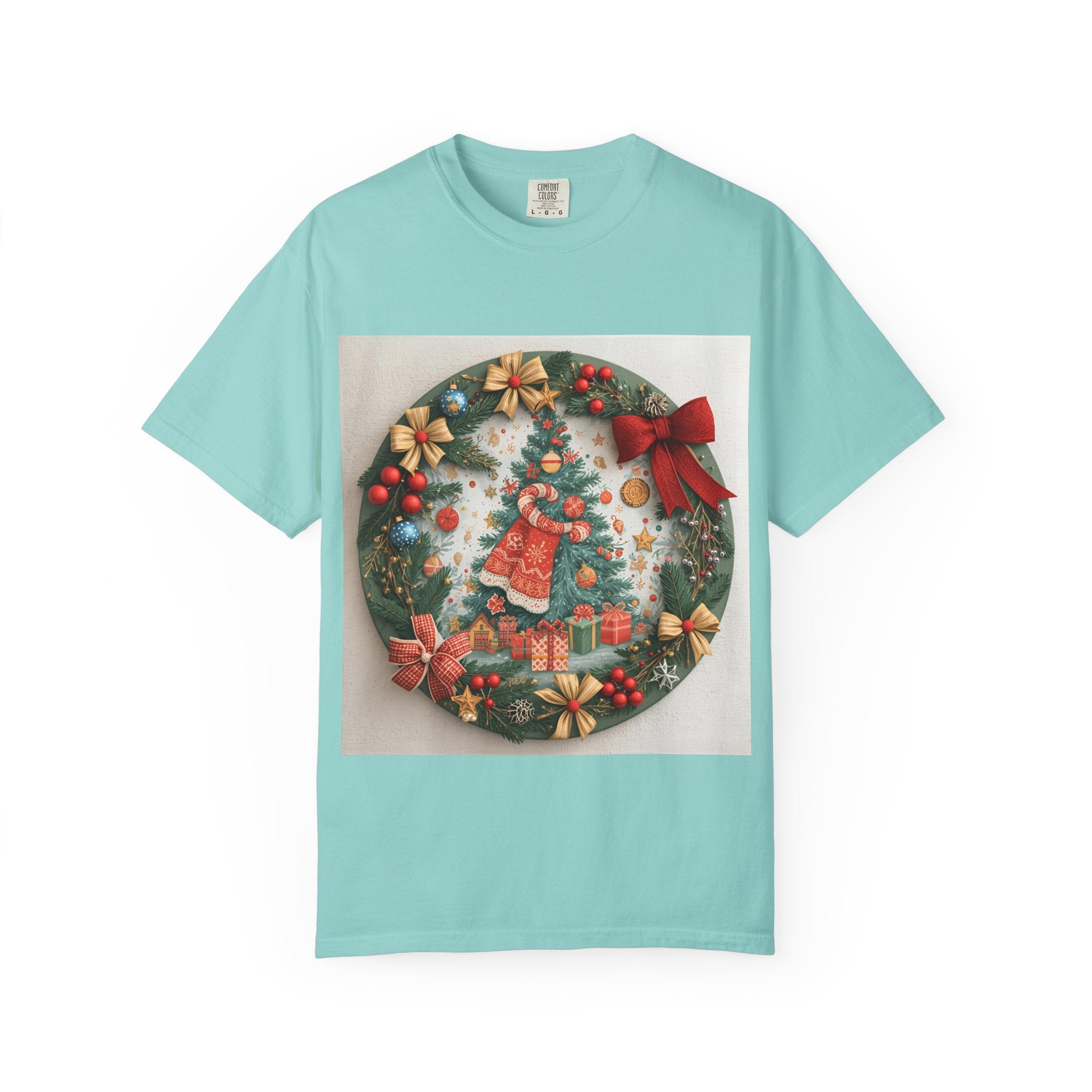Christmas Wreath Festive Holiday T-Shirt, Christmas Tee, Seasonal Wear, Gift for Him/Her, Cute Xmas Shirt, Unisex Holiday Apparel