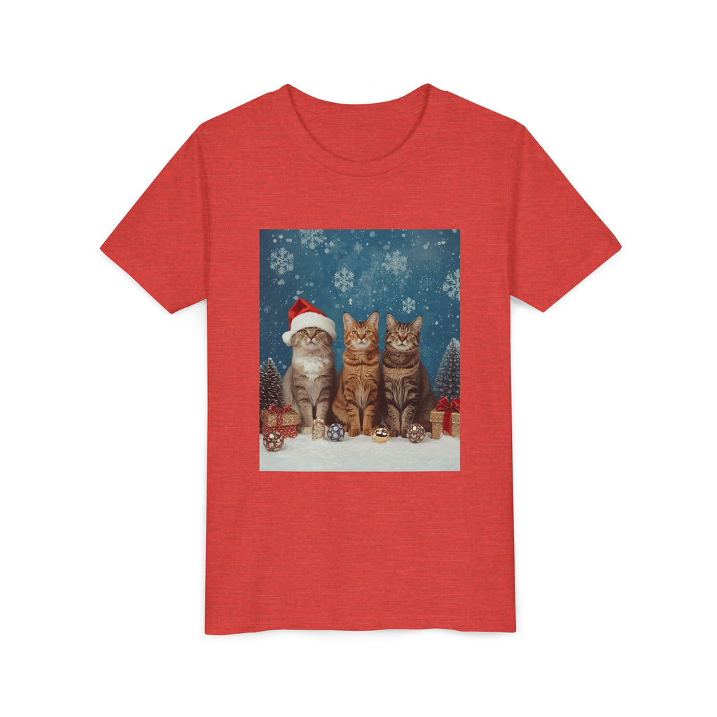 Cute Cat Festive Christmas Youth Short Sleeve Tee