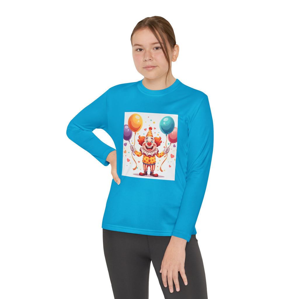 Birthday Clown With Balloons Youth Long Sleeve Competitor Tee