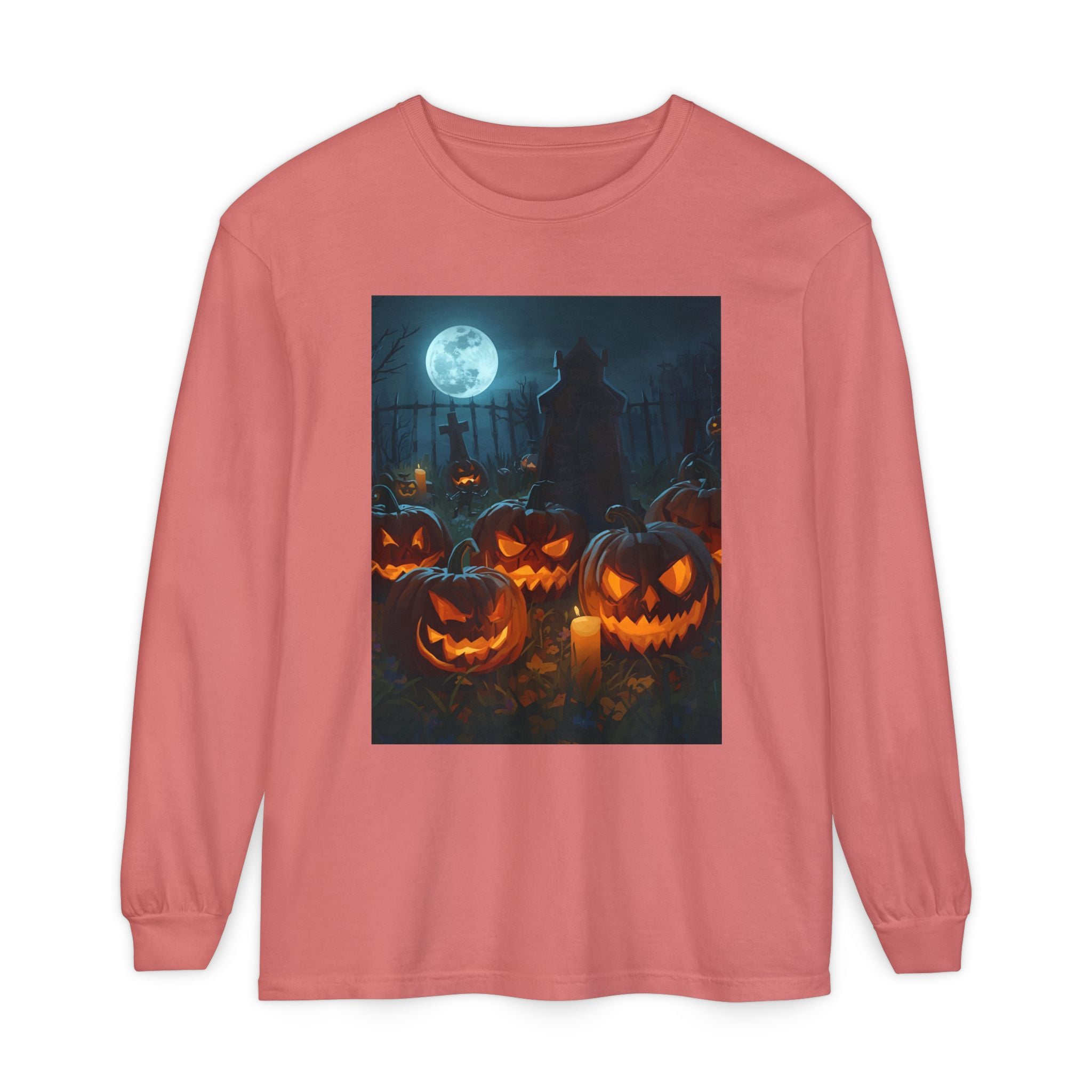Scary Halloween Pumpkin Unisex Garment-dyed Long Sleeve T-Shirt